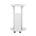 Techni Mobili Sit To Stand Rolling Adjustable Laptop Cart With Storage, White White White Standing Desk Converter Office Modern Manual Floor Mount Rectangular Mdf Steel