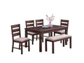 Contemporary Antique Cherry 6Pc Dining Set Table And 4X Side Chairs 1X Bench Melamine Table Top Fabric Cushion Seats Chairs Solid Wood Dining Room Furniture Dining Room Solid Wood Rubberwood Rectangular Dining Table With Chair And Bench Upholstered Chair