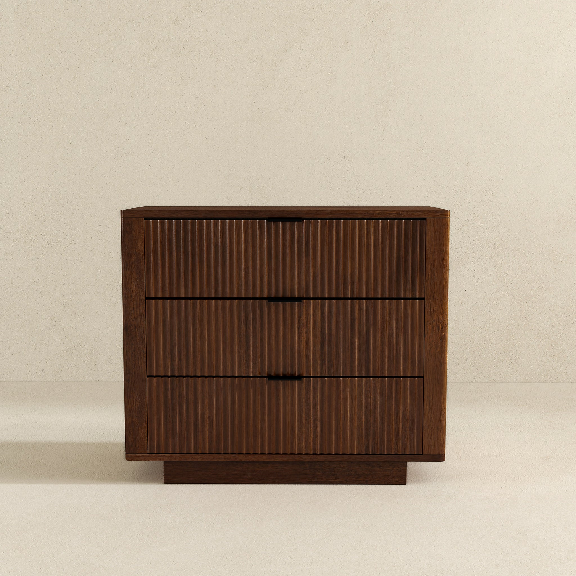 Lola Walnut Nightstand 3 Drawer Brown,Walnut Brown 3 Drawers Bedroom Bedside Cabinet Mid Century Modern Solid Wood Walnut Finish Solid Wood