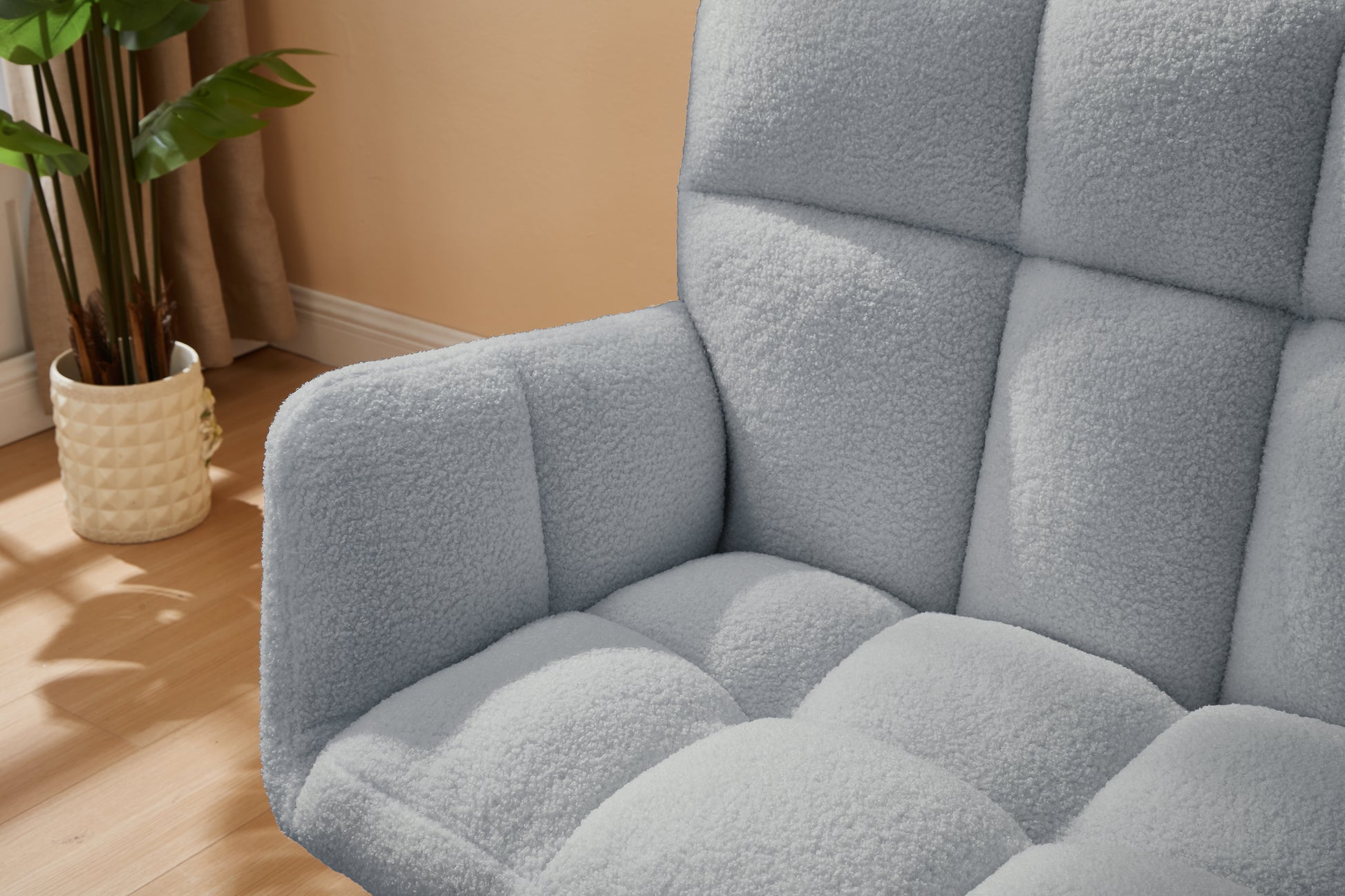 Modern Single Sofa Armchair With High Backrest Comfy Reading Chair For Small Spaces Living Room Bedroom Apartment Color:Blue Light Blue Teddy