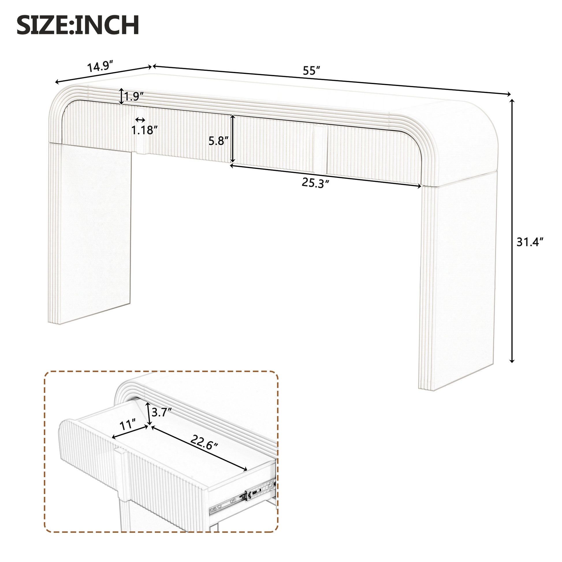 Unique Modern Rounded And Smooth Surface Console Table With 2 Drawers For Living Room And Entryway Apricot Cream Apricot Cream Primary Living Space Drawers Glossy Mdf