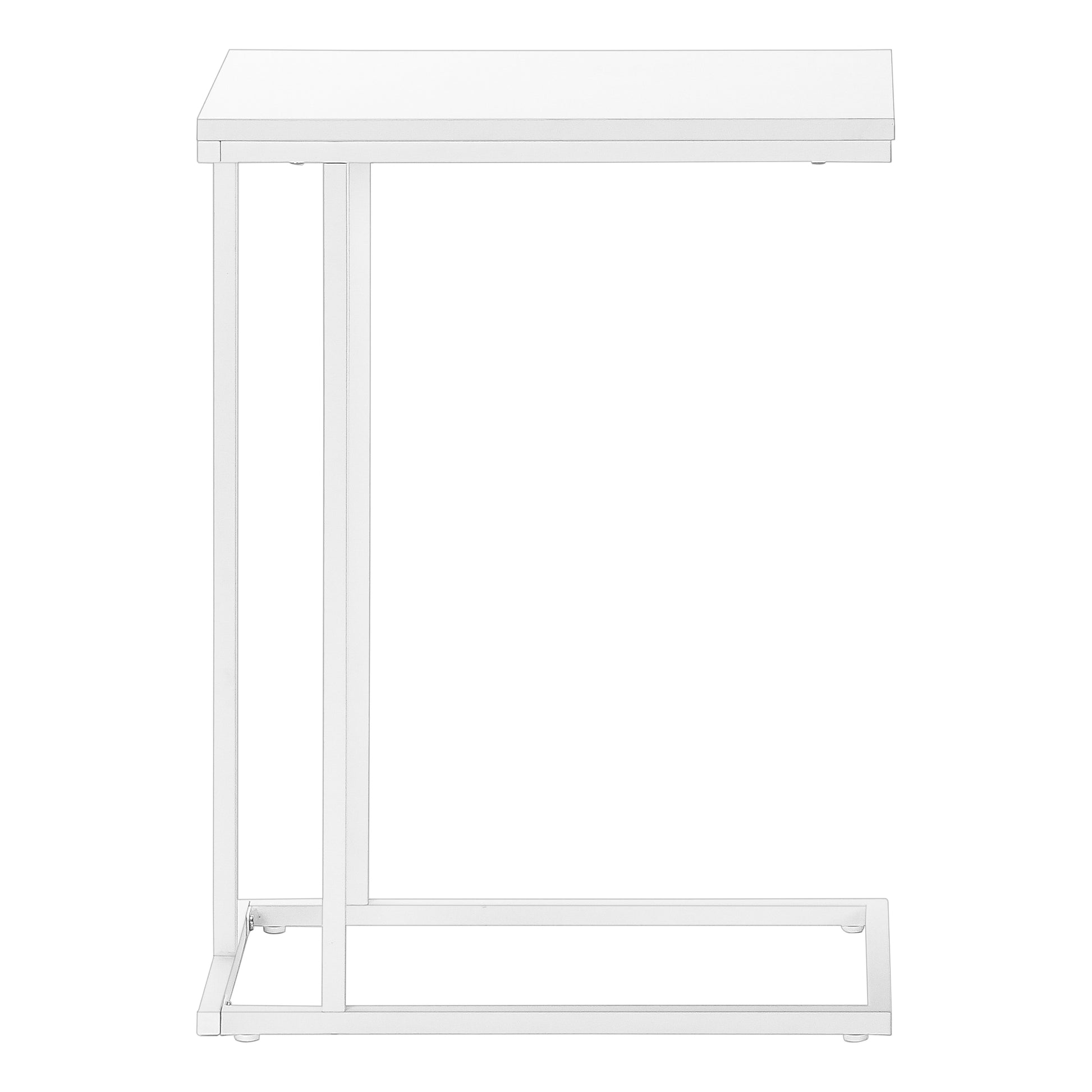 Accent Table, C Shaped, End, Side, Snack, Living Room, Bedroom, White Laminate, White Metal, Contemporary, Modern White Mdf