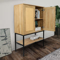 31.5 Inch Wide 2 Rattan Doors Free Standing Sideboard Storage Cabinet With One Open Bottom Shelf For Kitchen Dinning Room Living Room, Natural Color Freestanding 1 2 Shelves Natural Natural Primary Living Space Open Storage Space American Design Particle