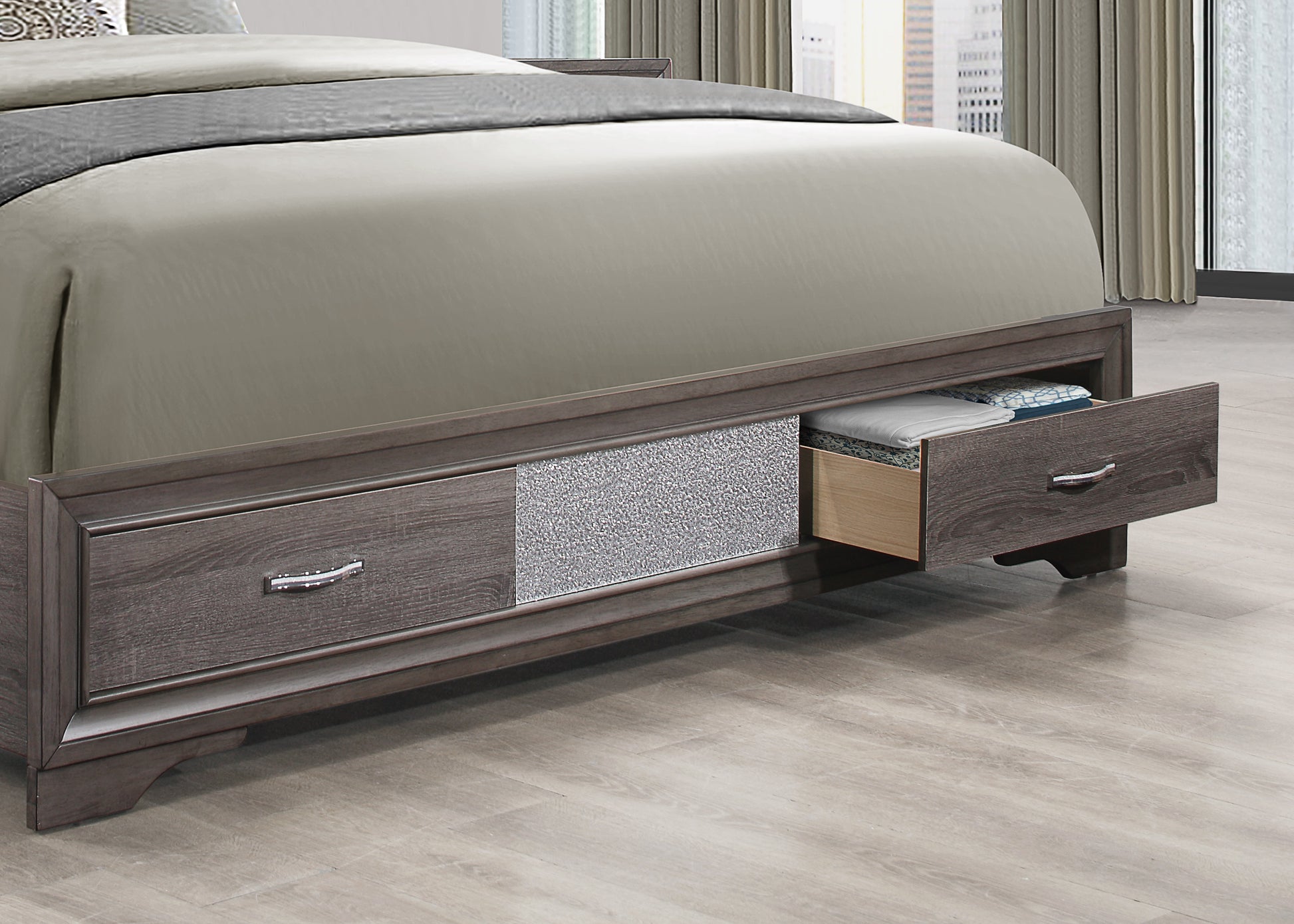 Ryder Sparkle Grey King Bed Gray Solid Wood Mdf