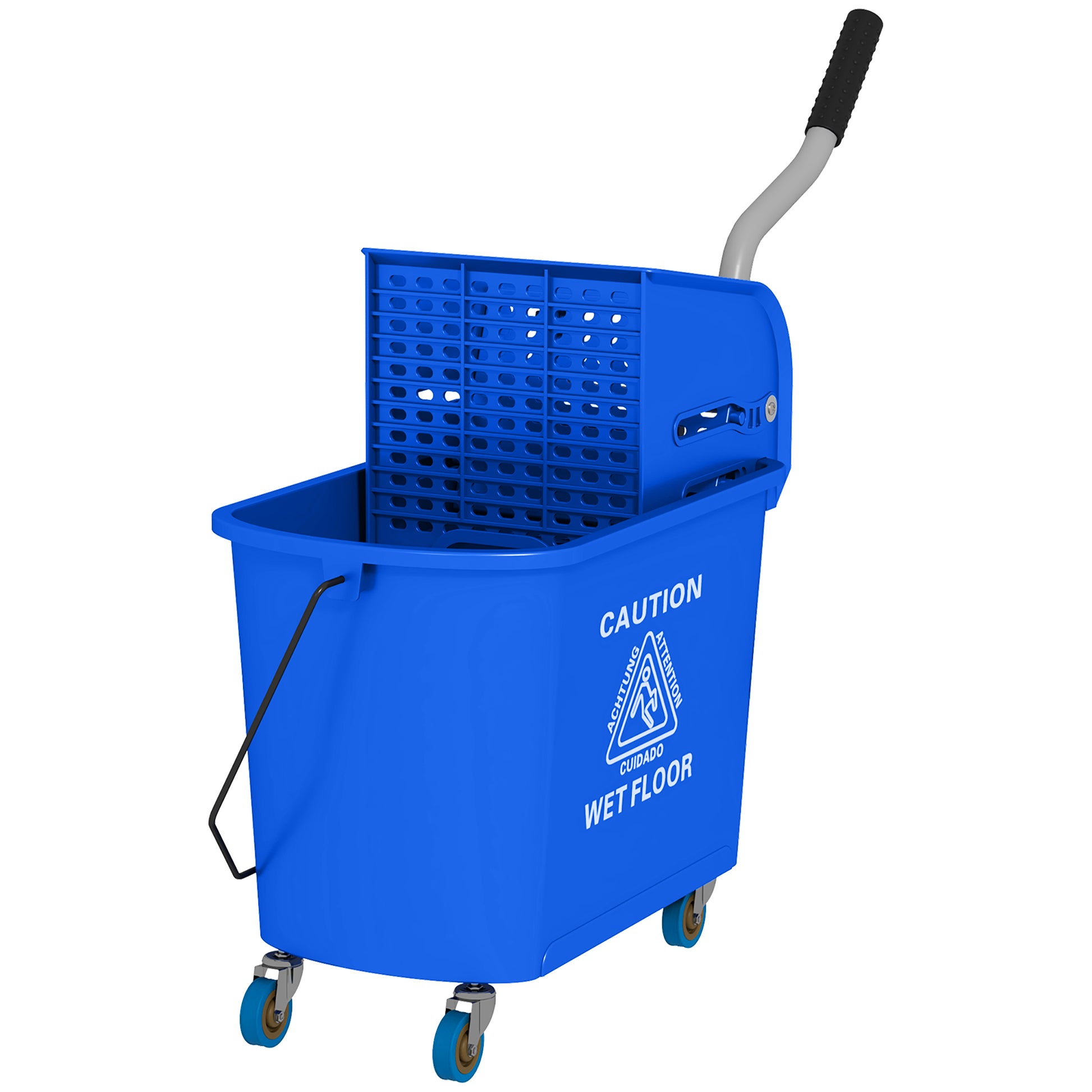 Homcom Mop Bucket With Wringer On Wheels For Floor Cleaning, 21 Quart, Separate Dirty And Clean Water, Blue Blue Plastic