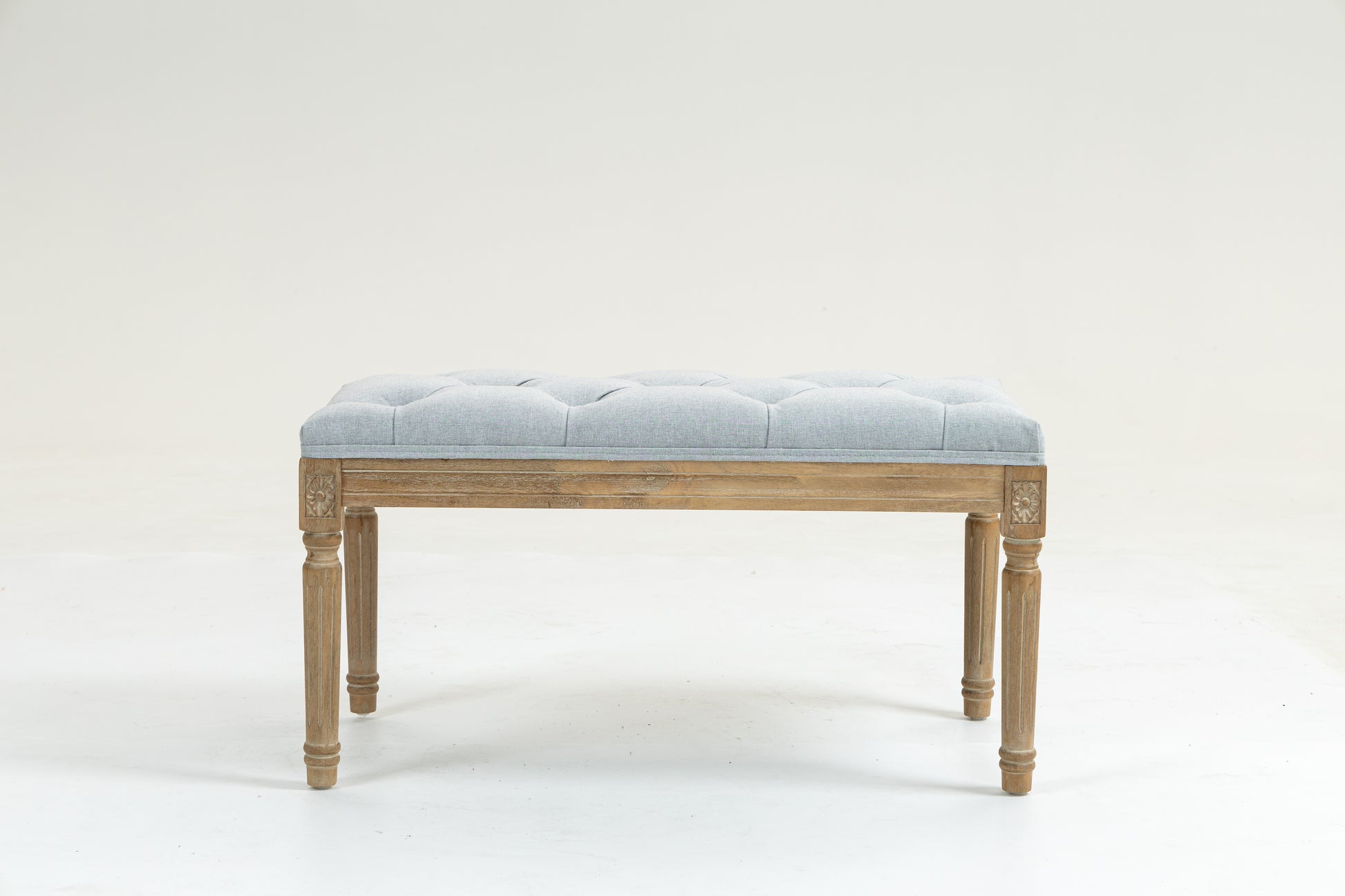 32"Inch French Vintage Bedroom Bench Upholstered Dining Benches, Fabric End Of Bed Bench For Bedroom Dining Room Living Room Entryway Light Gray Light Gray Rubber Wood