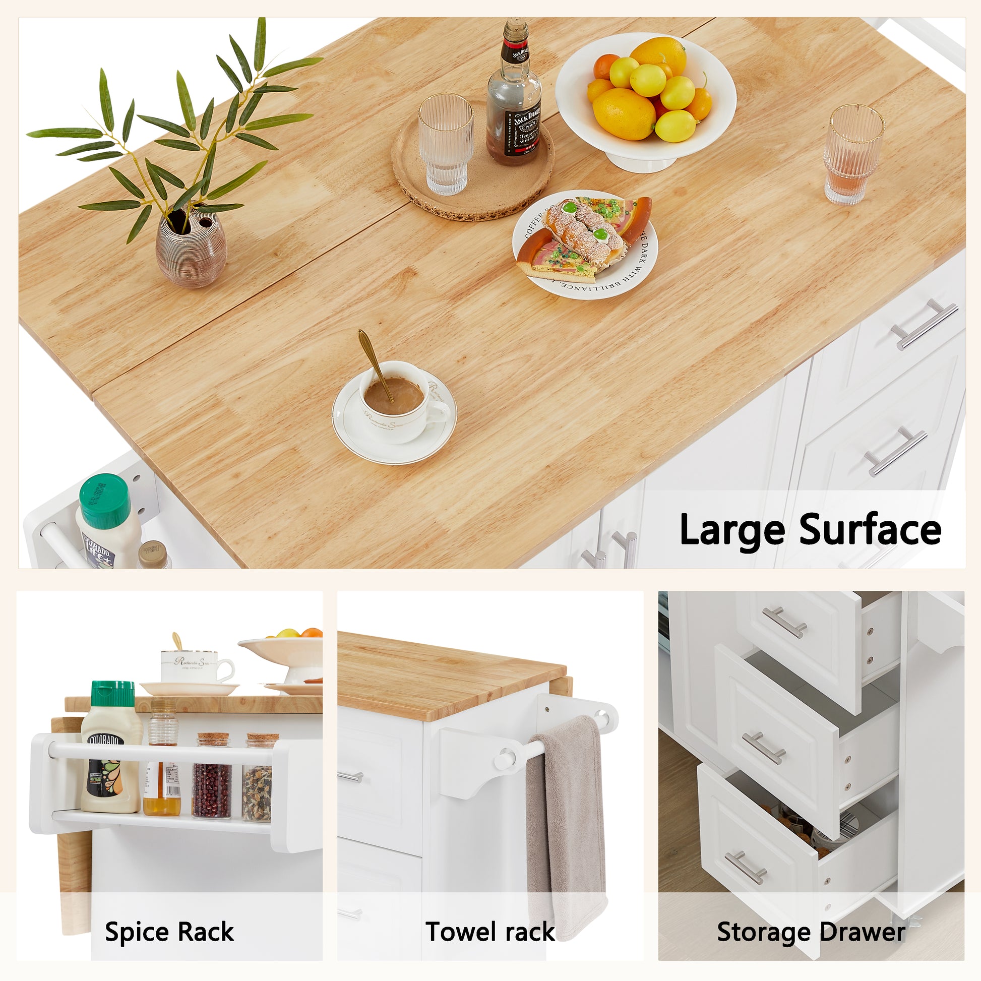 Kitchen Island With Drop Leaf Countertop, Rolling Kitchen Island Cartbarn Door Kitchen Island Table With Storage Cabinet And Tower Rack, Island Table On Wheels For Kitchen, White White White Rectangular Kitchen Carts Particle Board Medium 40 55In