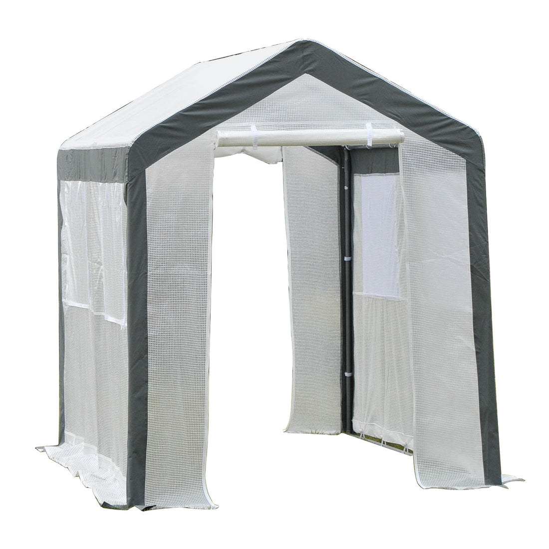 Outsunny 8' X 6' X 7' Walk In Greenhouse, Outdoor Garden Warm Hot House With 4 Roll Up Windows, 2 Zippered Doors And Weather Cover, White White Polyethylene