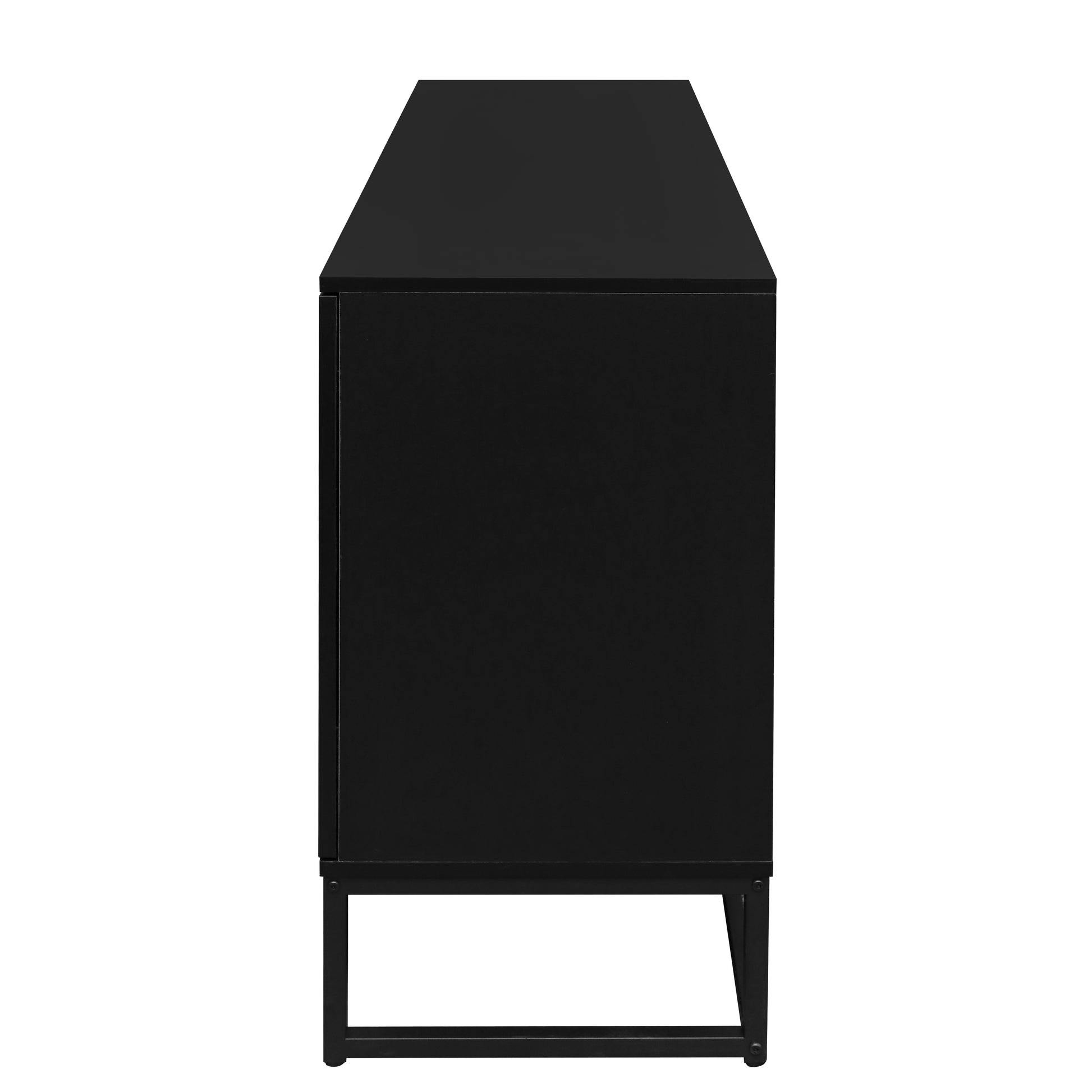 Rattan 4 Door Sideboardsideboard Buffet Storage Cabinet,Accent Storage Cabinetlarge Cabinet With 4 Rattan Decorated Doors For Living Room Dining Room Black Modern Particle Board Mdf