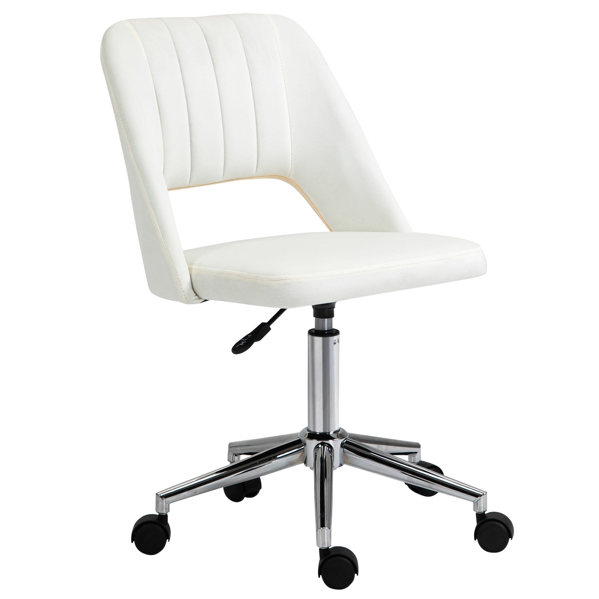 Vinsetto Modern Mid Back Office Chair With Velvet Fabric, Swivel Computer Armless Desk Chair With Hollow Back Design For Home Office, Cream White Cream White Polyester