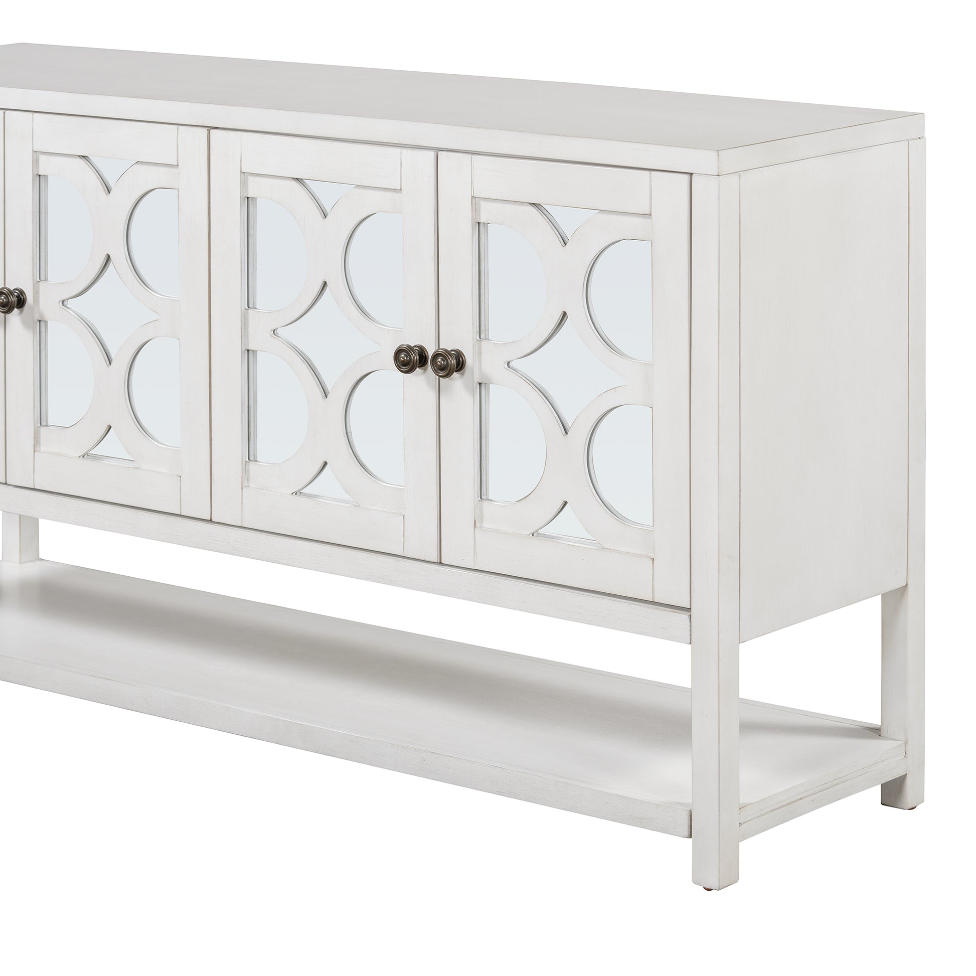 Elegant Retro Console Table Storage Cabinet Sideboard With Mirrored Doors, Spacious Shelves, And Durable Acacia Wood Legs Perfect For Living Room, Dining Room, Or Entryway Antique White Antique White Primary Living Space Solid Wood Mdf