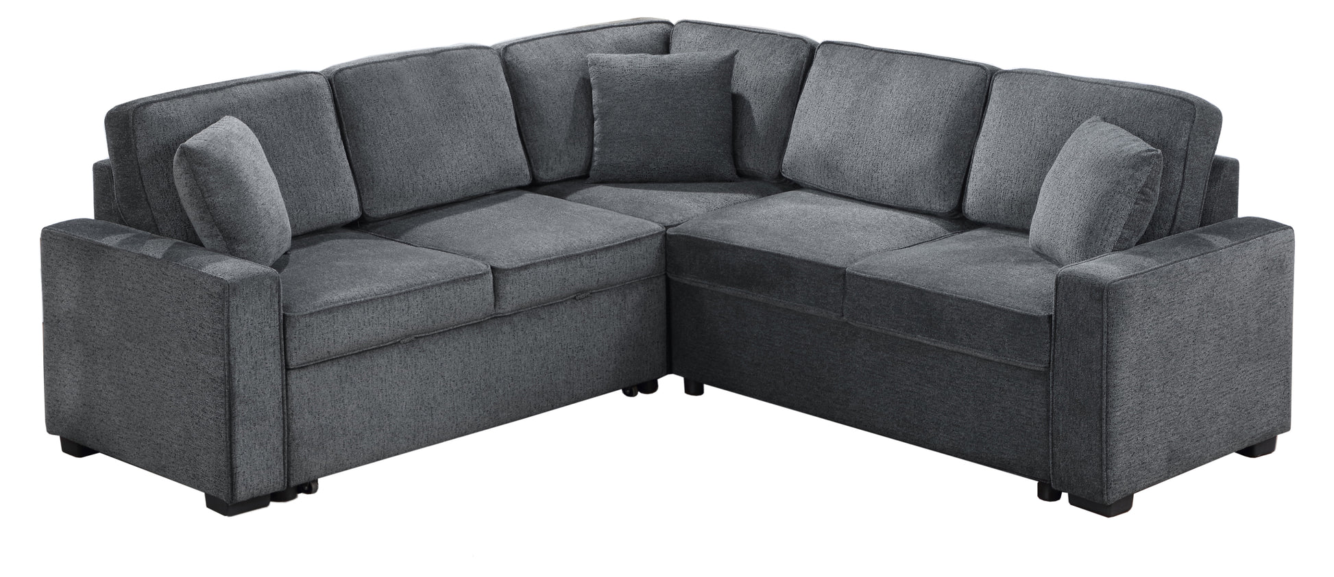 Modular Sofa, Sectional Couch L Shaped Sofa Couch With Pullout Sleeper, 5 Seat Chenille Corner Sofa For Living Room, 3 Pillows Included, Dark Gray Dark Gray Chenille Foam Plywood 5 Seat