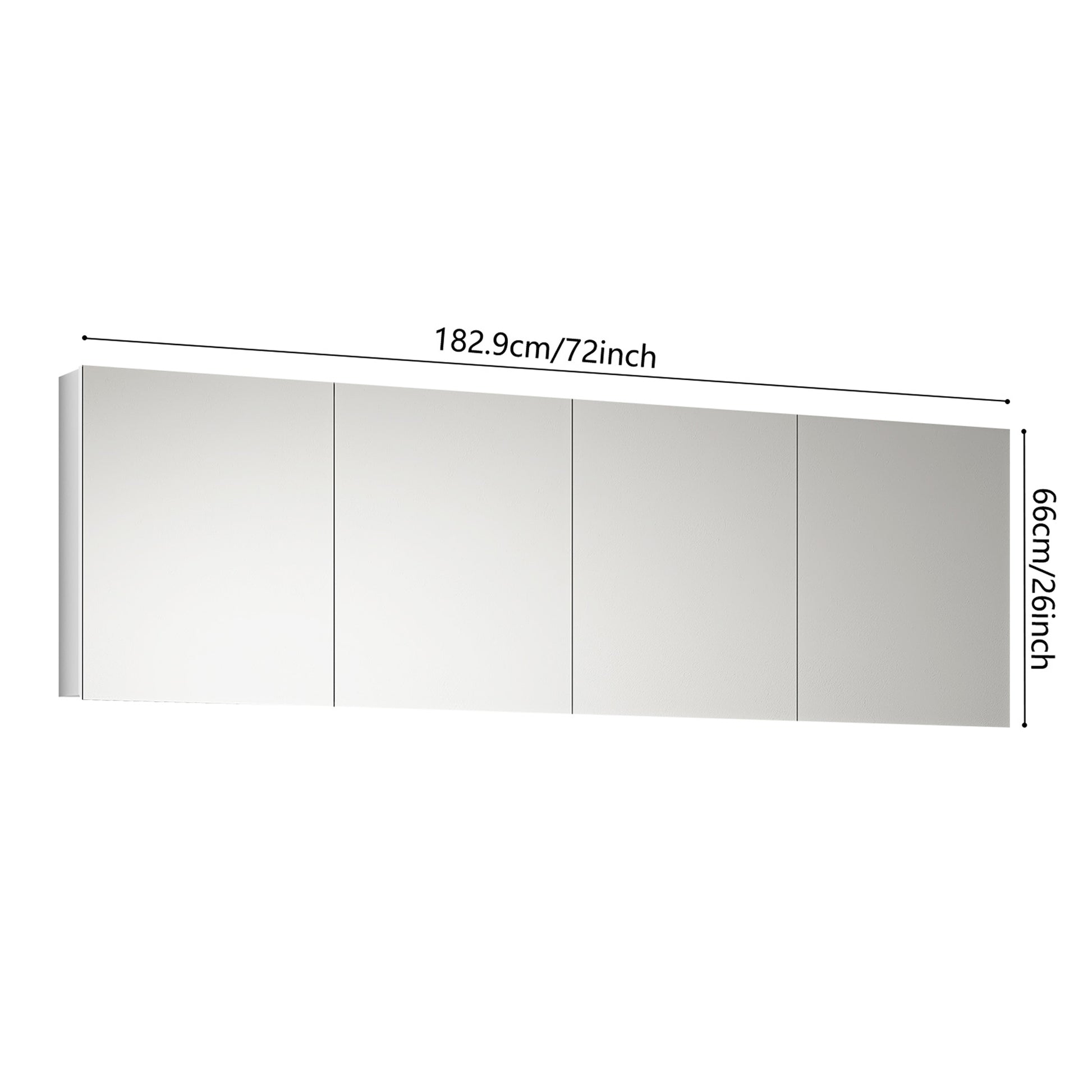 72'' W X 26'' H Surface Frameless Mirror Medicine Cabinet, Beveled Mirror Edges Bathroom Medicine Cabinet White Engineered Wood