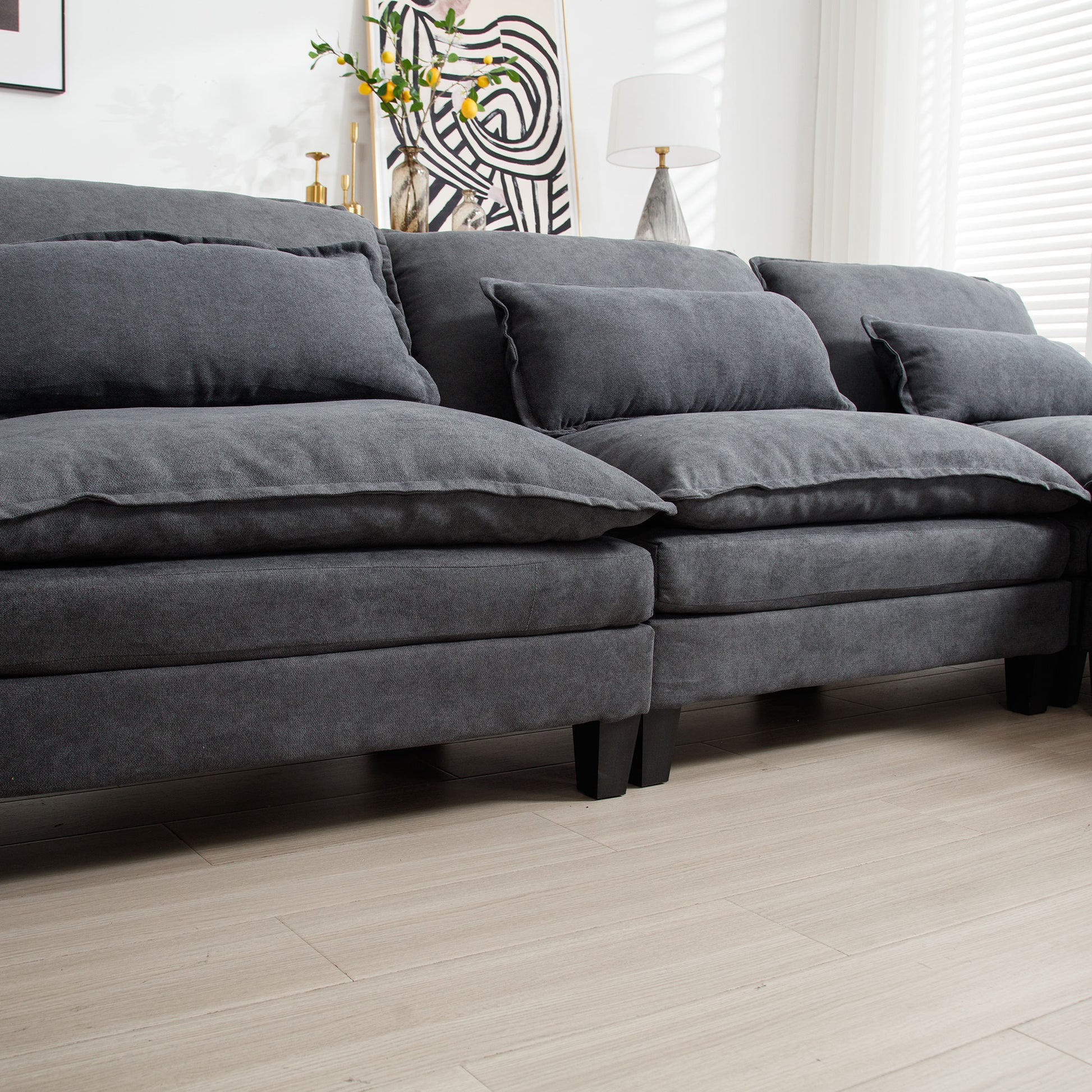 154.8" Oversized Modular Sofaice Velvet Large U Shaped Couch Comfy Upholstered 4 Seat Sofa With 2 Ottoman, 4 Lumbar Pillow, Deep Seat Couch For Living Room Dark Gray Primary Living Space Modern Foam Polyester 6 Seat