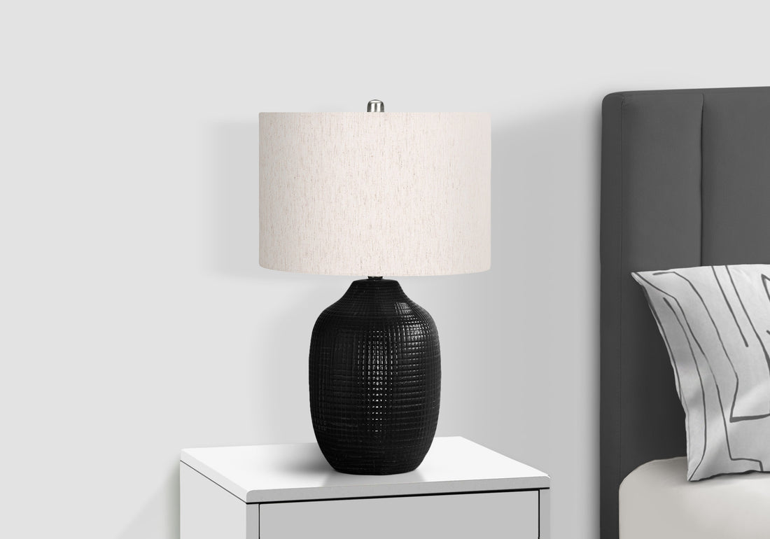 Lighting, 26"H, Table Lamp, Black Ceramic, Ivory Cream Shade, Contemporary Black Ceramic