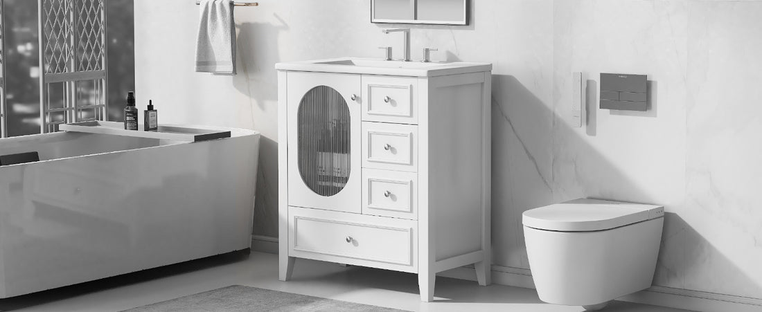 30" Bathroom Vanity With Sink, Bathroom Vanity Cabinet With Three Drawers And Door, Solid Wood And Mdf, White White Solid Wood Mdf