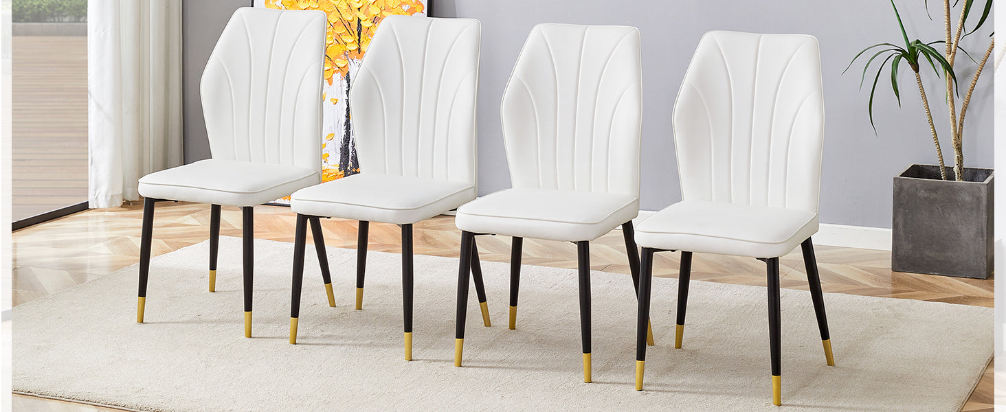 4 Modern Dining Chairs With Stylish Pu Patterned Backrest And Black Metal Legs For A Comfortable Home Experience In The Kitchen, Bedroom And Office. White Pu