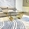 Modern Gold Stainless Steel Double Layer Clear Tempered Glass End Table Coffee Table For Bedroom Living Room Clear,Gold Modern Stainless Steel,Tempered Glass