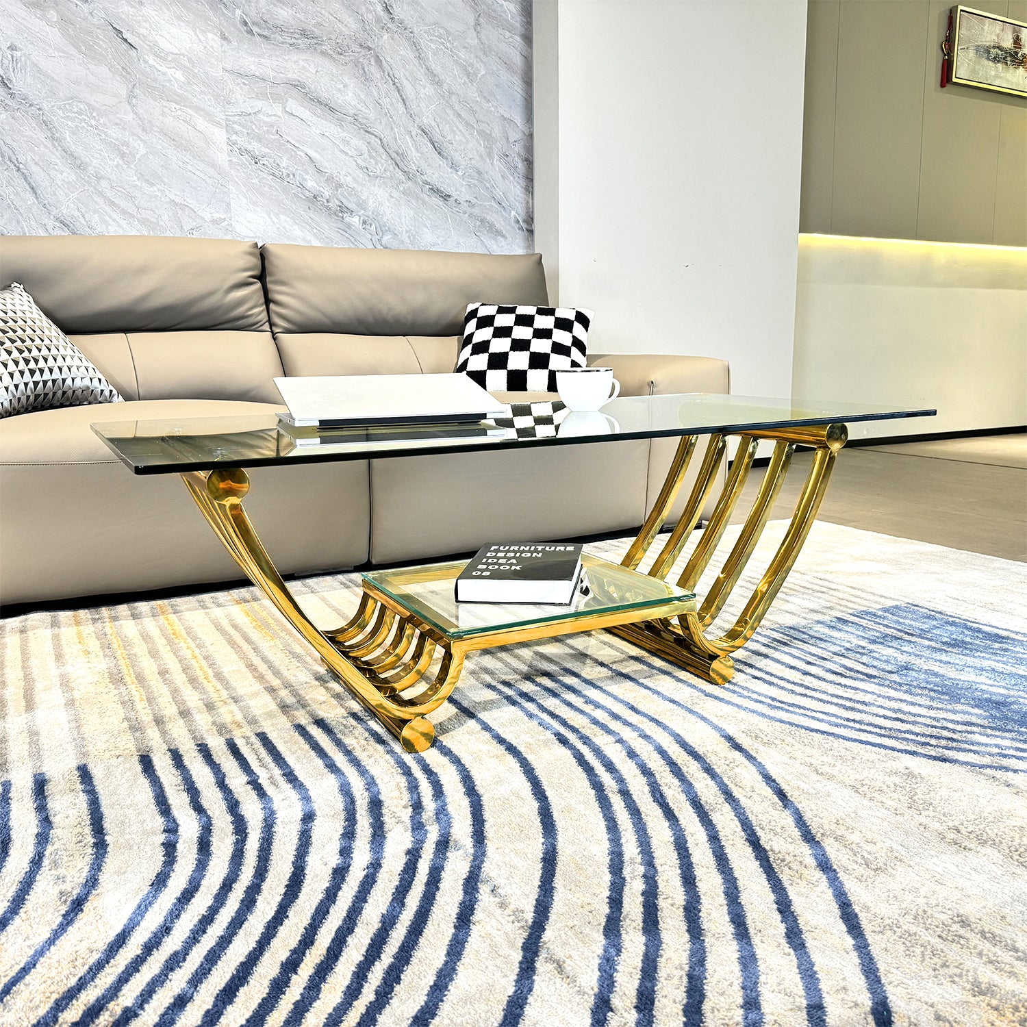 Modern Gold Stainless Steel Double Layer Clear Tempered Glass End Table Coffee Table For Bedroom Living Room Clear,Gold Modern Stainless Steel,Tempered Glass