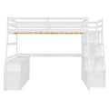 Full Size Loft Bed With 7 Drawers 2 Shelves And Desk White Full White Plywood