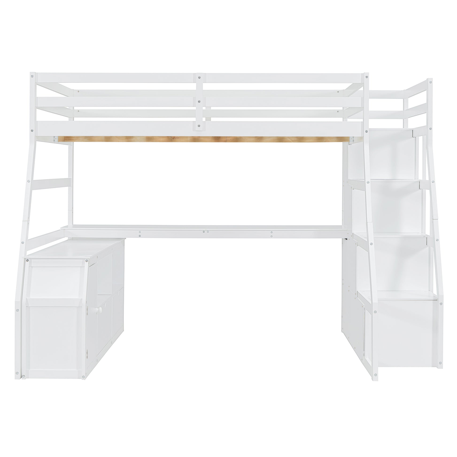 Full Size Loft Bed With 7 Drawers 2 Shelves And Desk White Full White Plywood