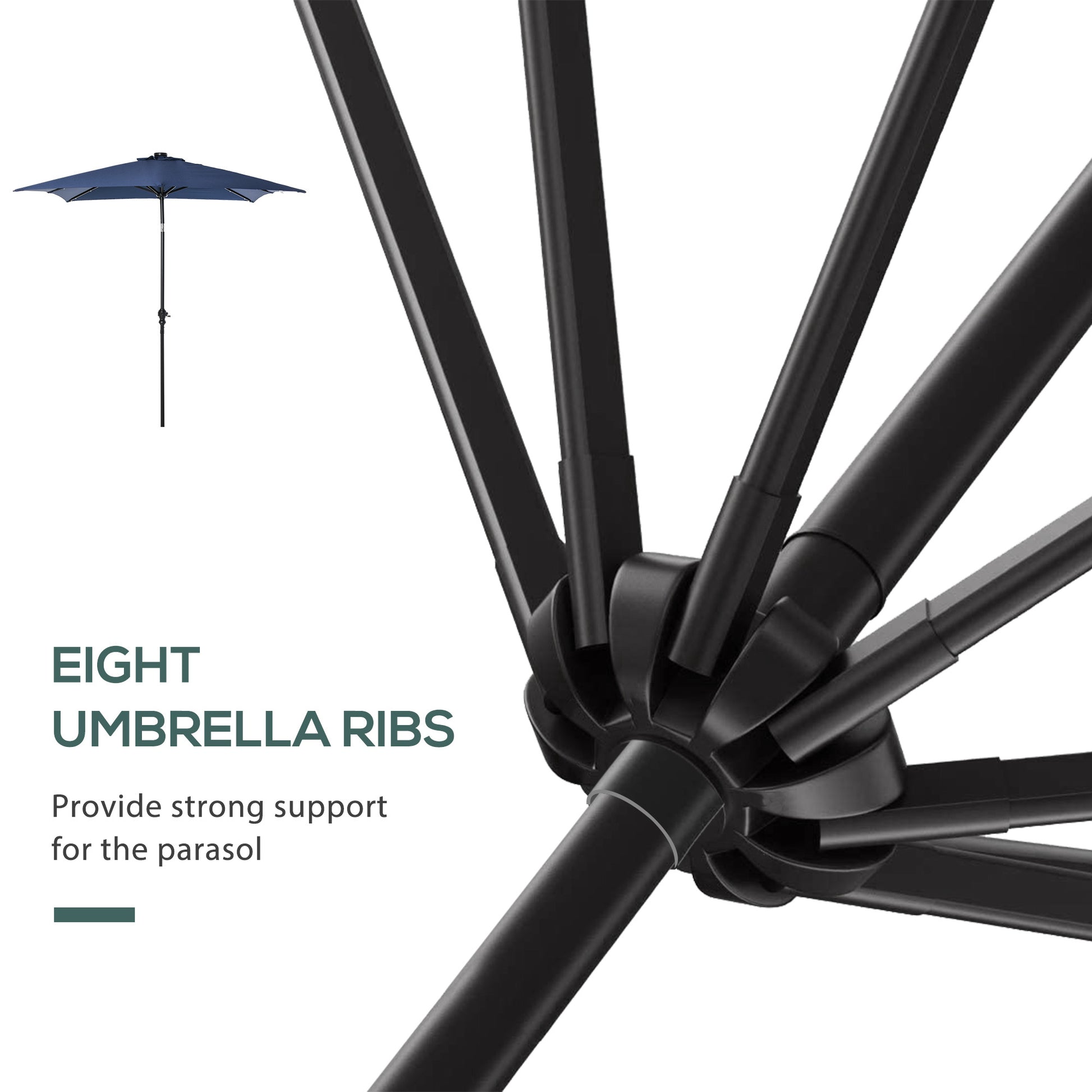 Outsunny 9' X 7' Solar Umbrella, Led Lighted Patio Umbrella For Table Or Base With Tilt & Crank, Outdoor Umbrella For Garden, Deck, Backyard, Pool, Beach, Blue Blue Steel