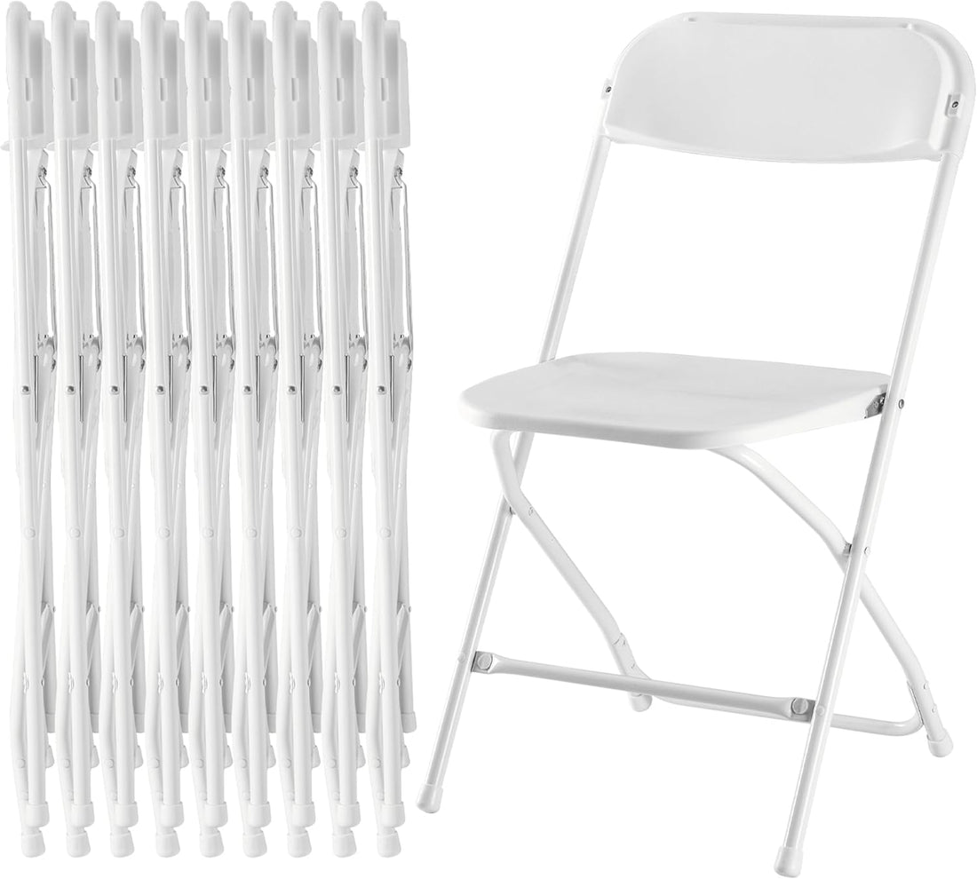10 Pcs Folding Chair Plastic, Foldable Stackable Portable Seat With Metal Frame 330Lb Capacity, Outdoor Indoor Commercial For Party, Wedding, Event, Office, Patio, Picnic, Kitchen, White White