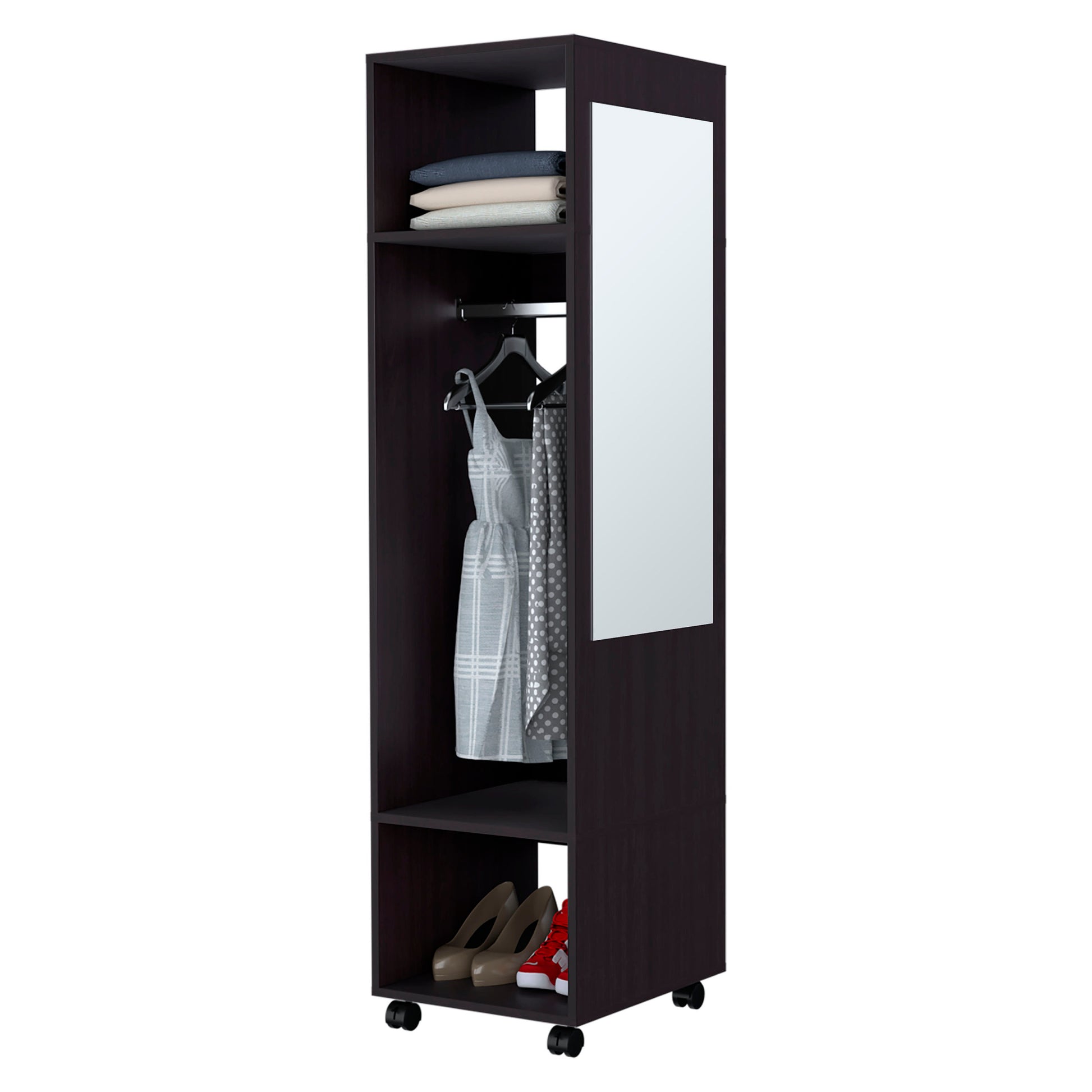 Benson Wardrobe In Melamine With Mirror And Open Storage Black Bedroom Contemporary,Modern Particle Board Melamine