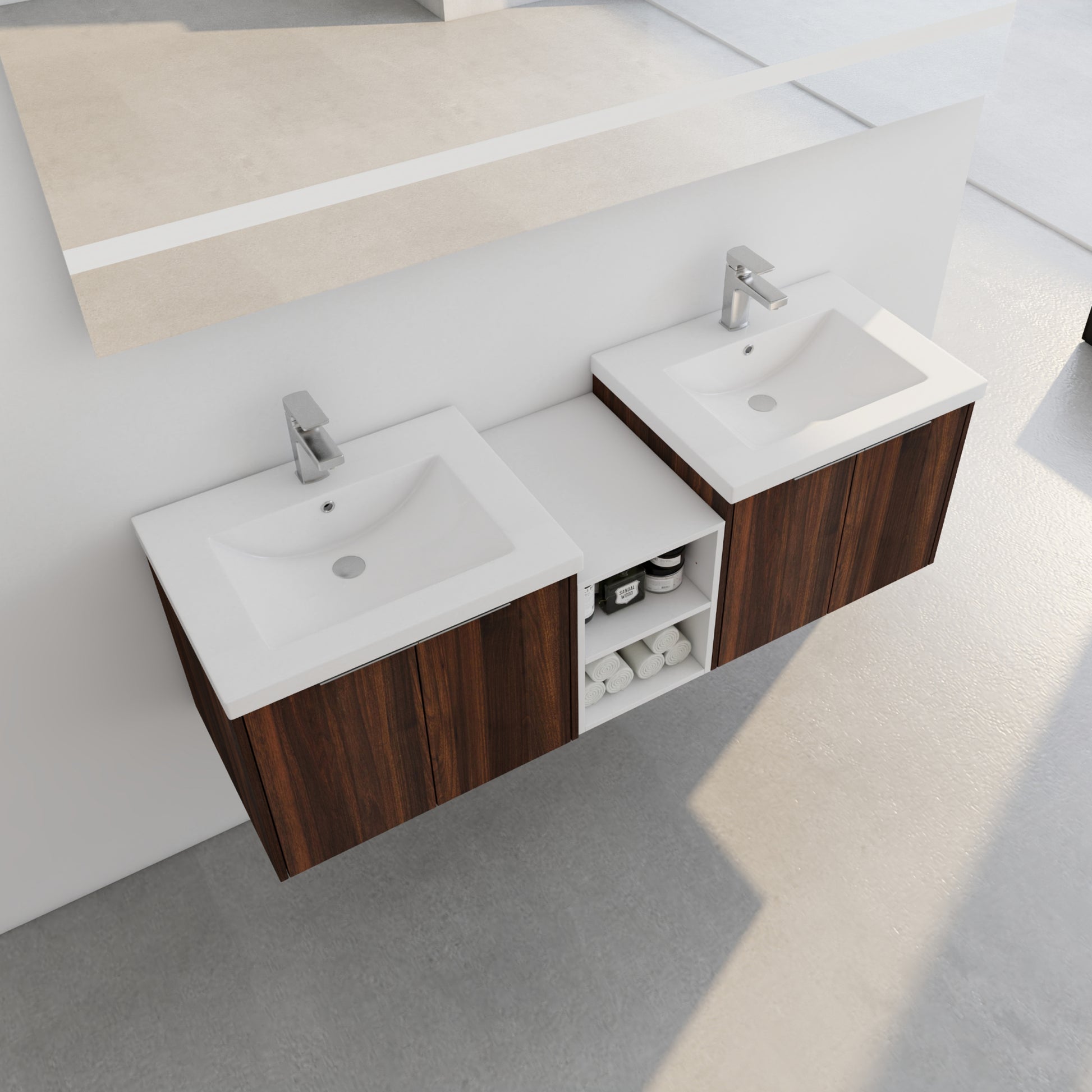 60 Inch Soft Close Doors Bathroom Vanity With Sink, A Small Storage Shelves, 24" And 12" Combination Cabinet, Kd Packing California Walnut 4 1 Bathroom Wall Mounted Modern Plywood