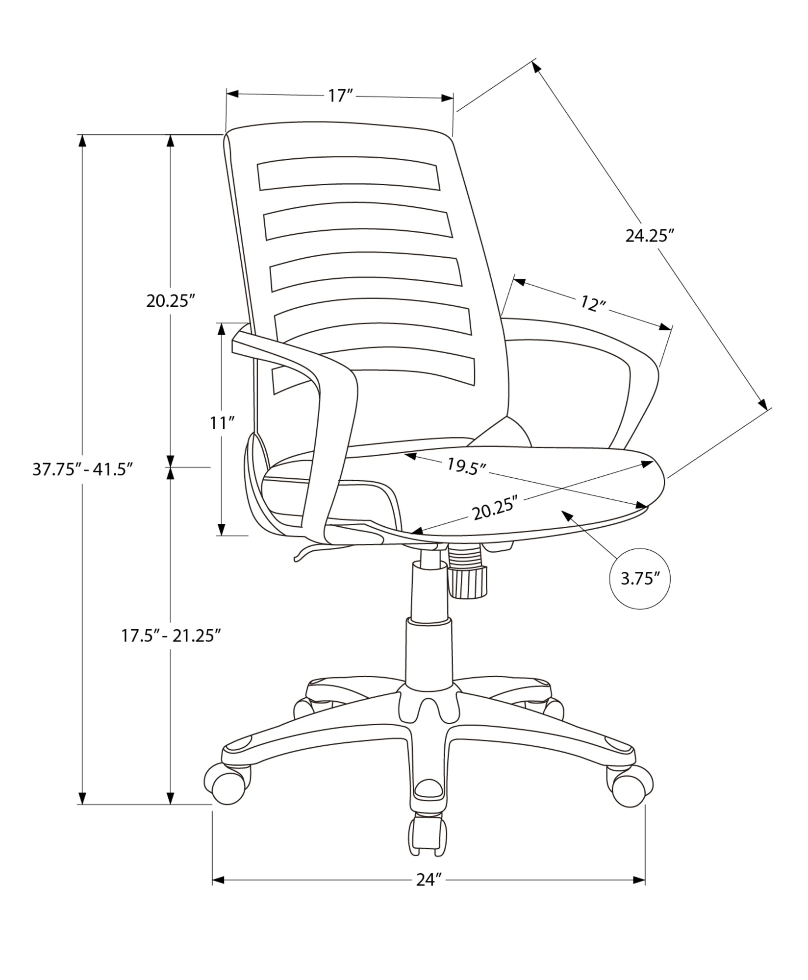 Office Chair, Adjustable Height, Swivel, Ergonomic, Armrests, Computer Desk, Work, Black Mesh, Black Metal, Contemporary, Modern Black Foam Polyester