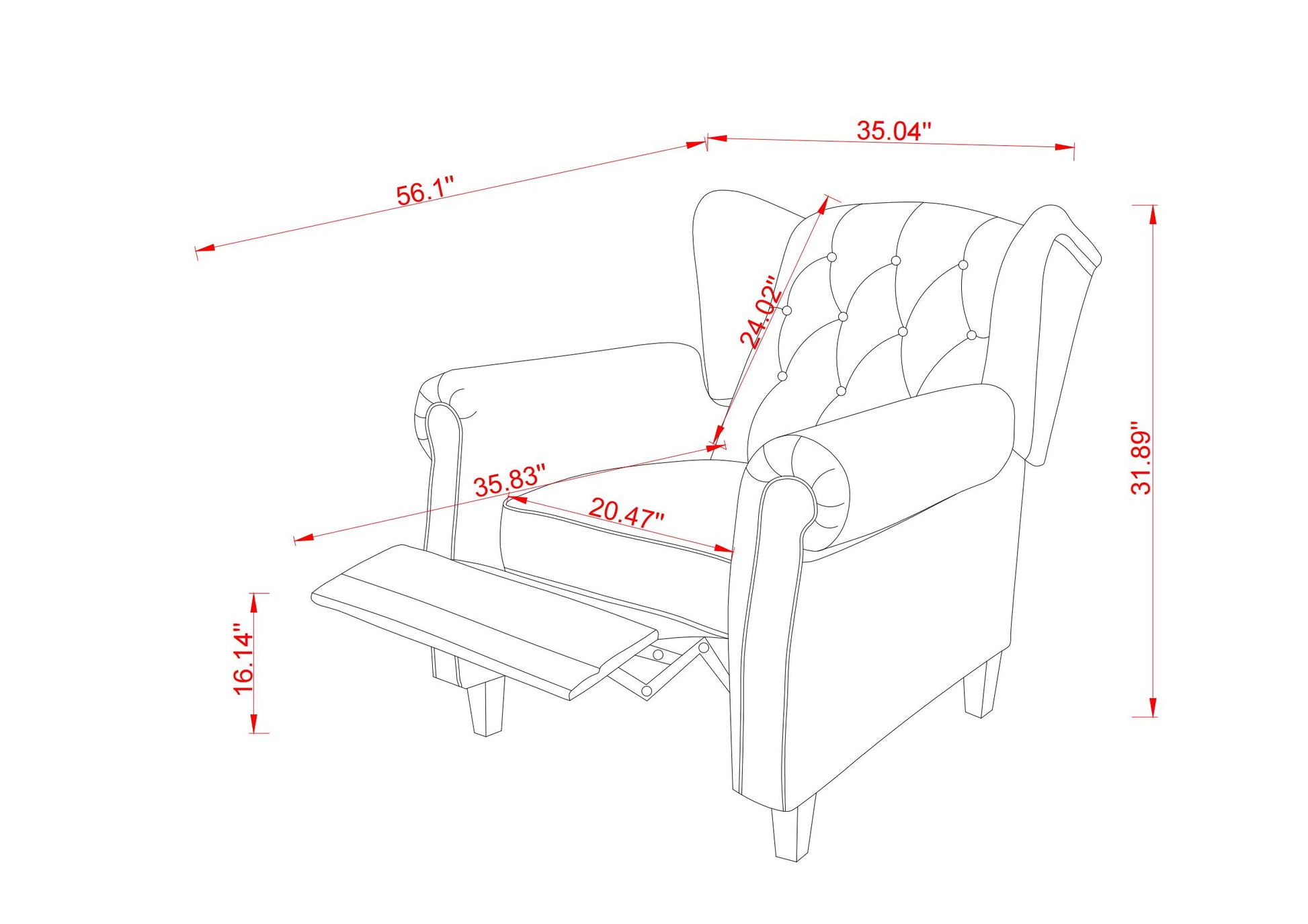 Modern Tufted Push Back Armchair Technical Leather Chair, Adjustable Single Sofa Chair With Sturdy Wood Legs For Bedroom, Living Room, Small Space Color:Beige Beige Primary Living Space Mid Century