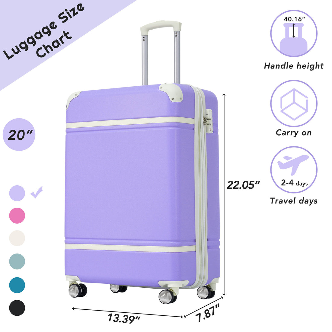 20 In Luggage 1 Piece With Tsa Locklightweight Suitcase Spinner Wheels,Carry On Vintage Luggage,Purple Purple Abs