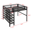 Full Size Metal Loft Bed With 4 Tier Shelves And Storage, Black Full Black Metal