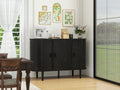 3 Door Buffet Cabinet,Large Storage Accent Cabniet With 3 Door,Sideboard Cabniet For Living Room, Entryway, Hallway, Office Kitchen And Dining Room Black Sliding Doors Modern Mdf