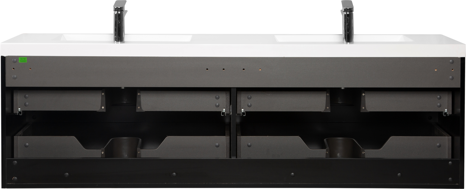 72" Floating Bathroom Vanity With Sink, Modern Wall Mounted Bathroom Storage Vanity Cabinet With 2 Resin Top Basin And 4 Soft Close Drawers, Glossy Black 24V11 72Gb 4 Black Bathroom Wall Mounted