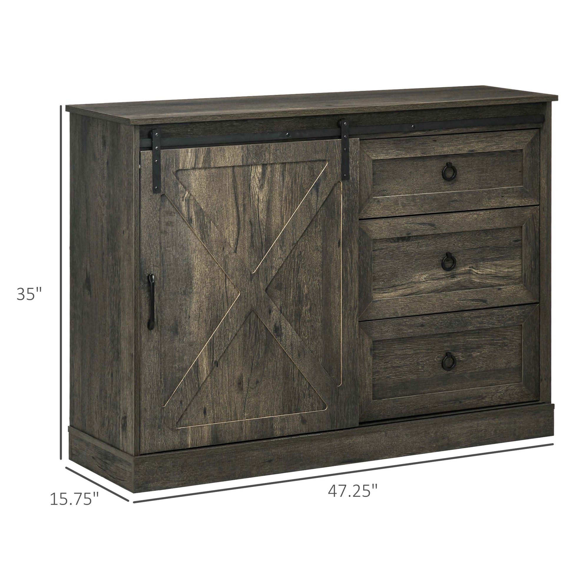 Homcom Farmhouse Sideboard Buffet Cabinet, Kitchen Cabinet Coffee Bar Cabinet With Sliding Barn Door And 3 Storage Drawers For Living Room, Dark Grey Dark Grey Particle Board