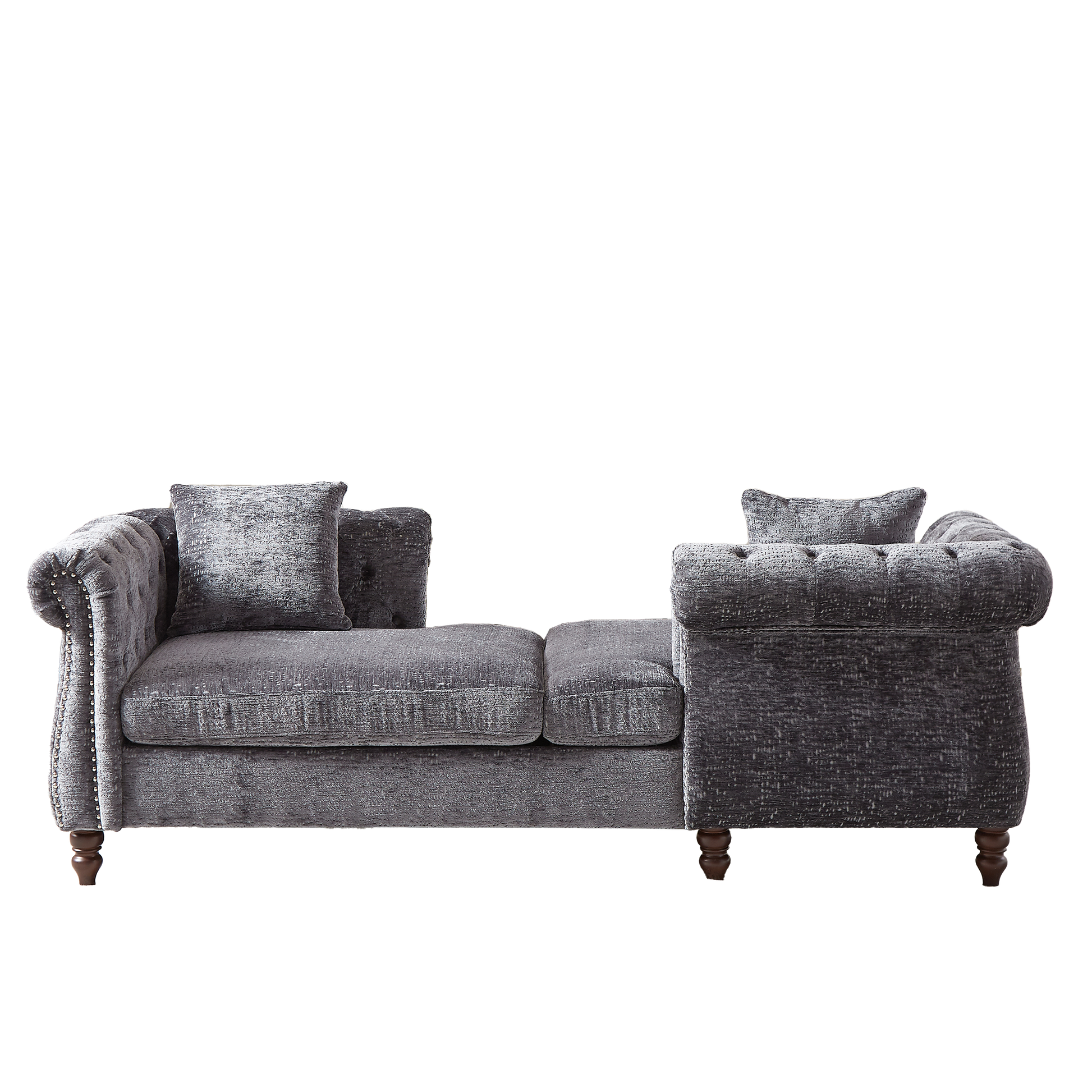 81 Inch Chenille Face To Face Chaise Lounge With Two Pillows,Nailhead Trim,Button Tufted Design And Rolled Arms For Lounge, Living Room And Office Grey Chenille 1 Seat