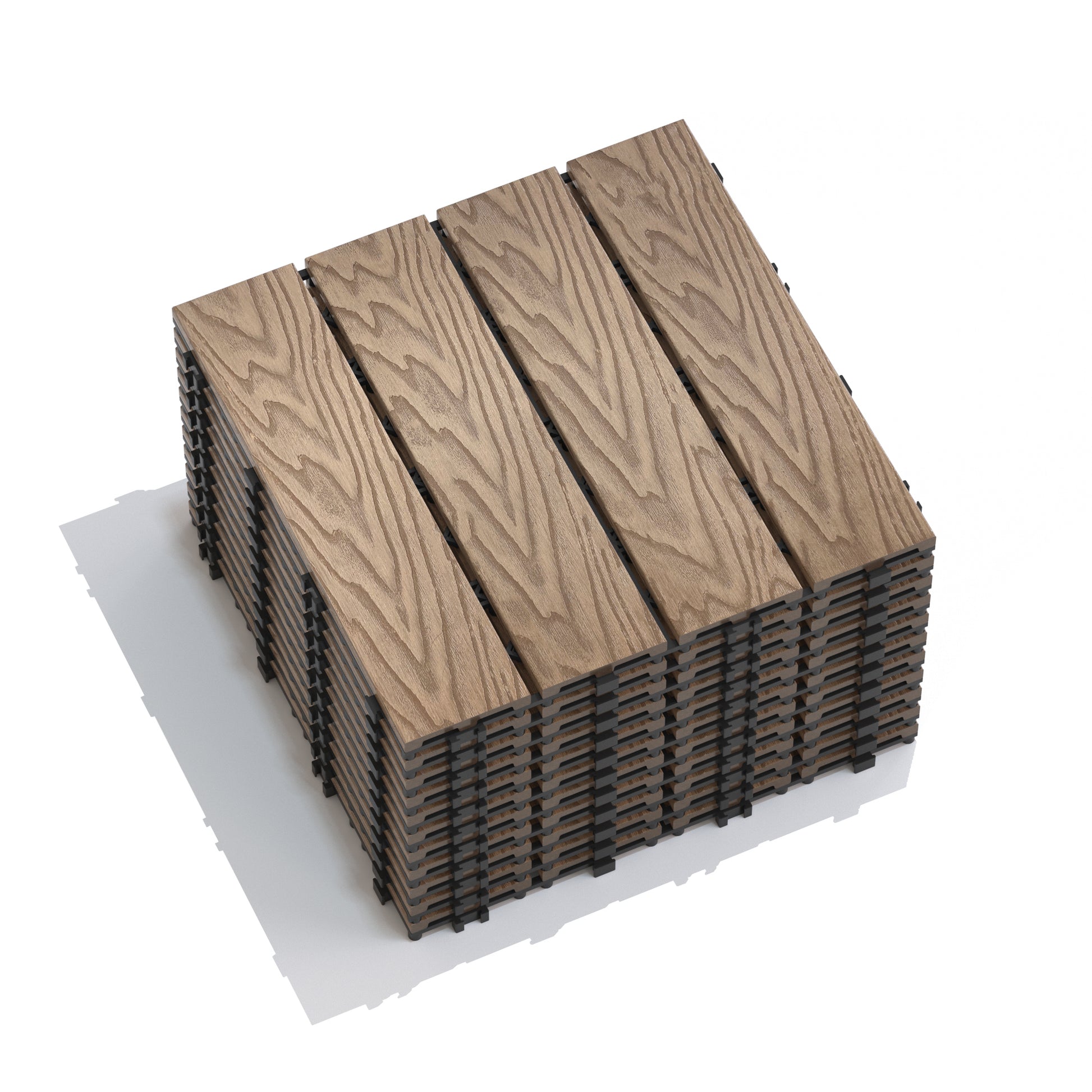 Patio Floor Tiles Pack Of 22 Wpc Wood Plastic Composite Patio Deck Tiles Diy Interlocking Decking Tiles, Quick Deck Floor Tile, Court Tile, Water Resistant Indoor Outdoor 11.8" 3D Teak Teak Plastic