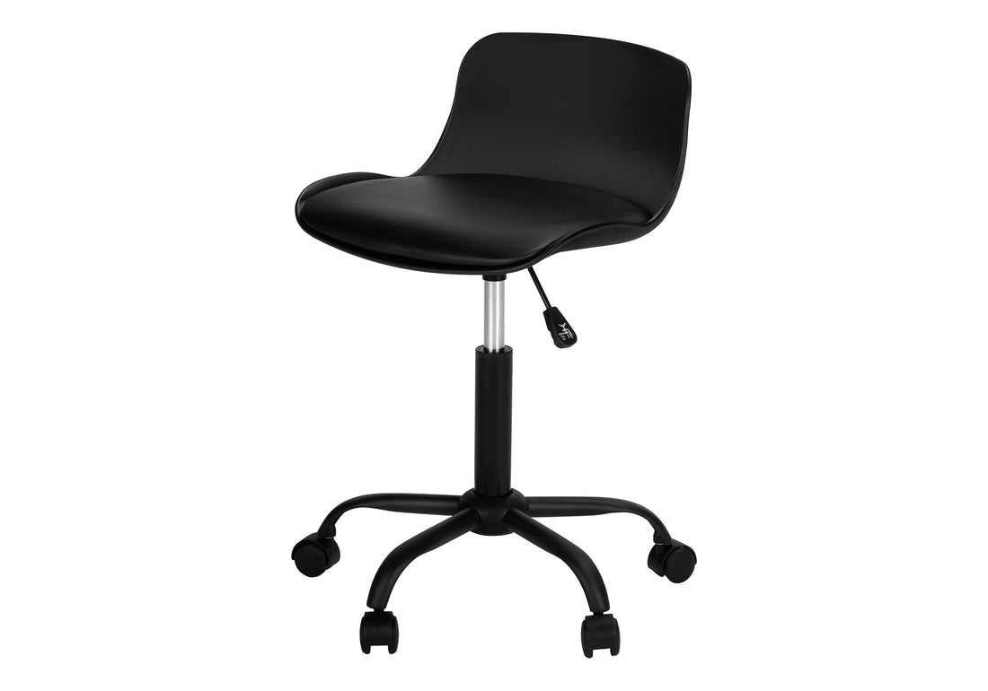 Office Chair, Adjustable Height, Swivel, Ergonomic, Computer Desk, Work, Juvenile, Black Leather Look, White Metal, Contemporary, Modern Black Foam Metal