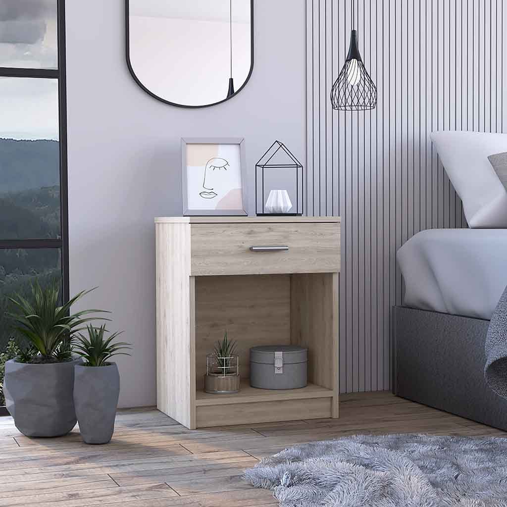 Eco Nightstandend Table, Side Table Superior Top, One Drawer, Lower Shelf Light Gray Gray 1 Drawer Bedroom Rectangle Modern Shelf Particle Board Particle Board