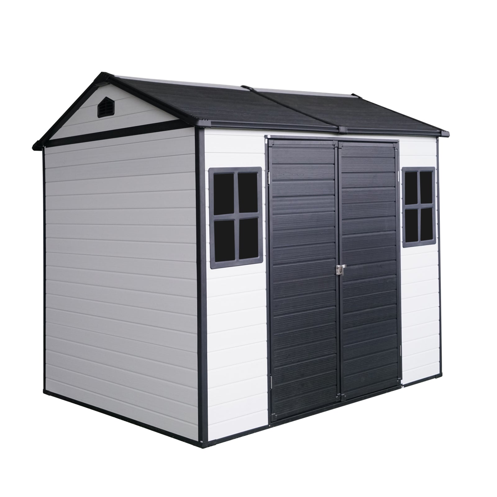 8 X 6 Ft Resin Outdoor Storage Shed Waterproof Shed With Floor & Two Windows & Lockable Door, Tool Shed For Garden, Patio, Backyard,Grey White Grey White Polypropylene