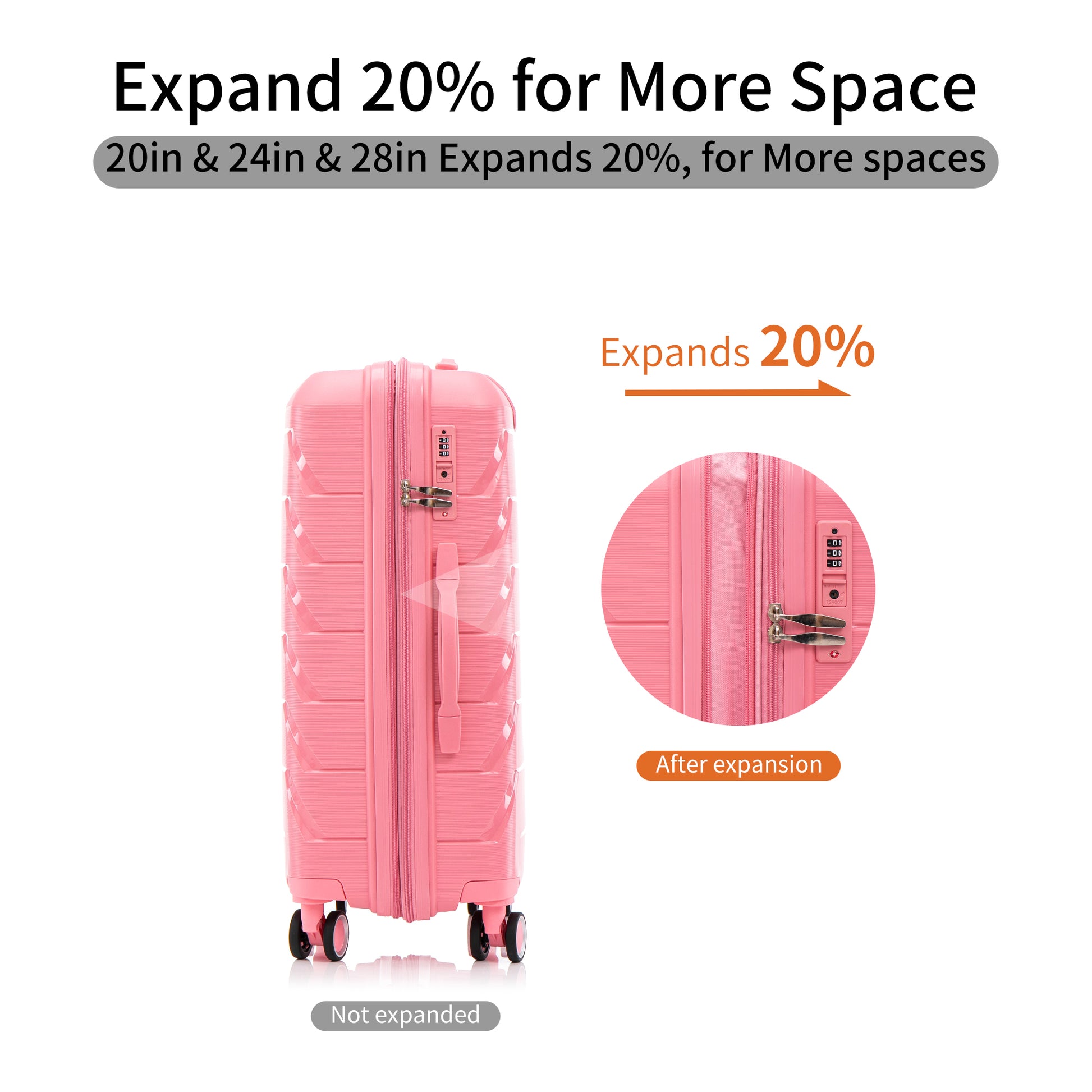 Pp Luggage Sets 3 Piece 20 24 28 , Expandable Carry On Luggage With Tsa Lock Airline Approved, Pp Materials Hard Shell And Lightweight Suitcase With Spinner Wheels Pink Pink Polypropylene