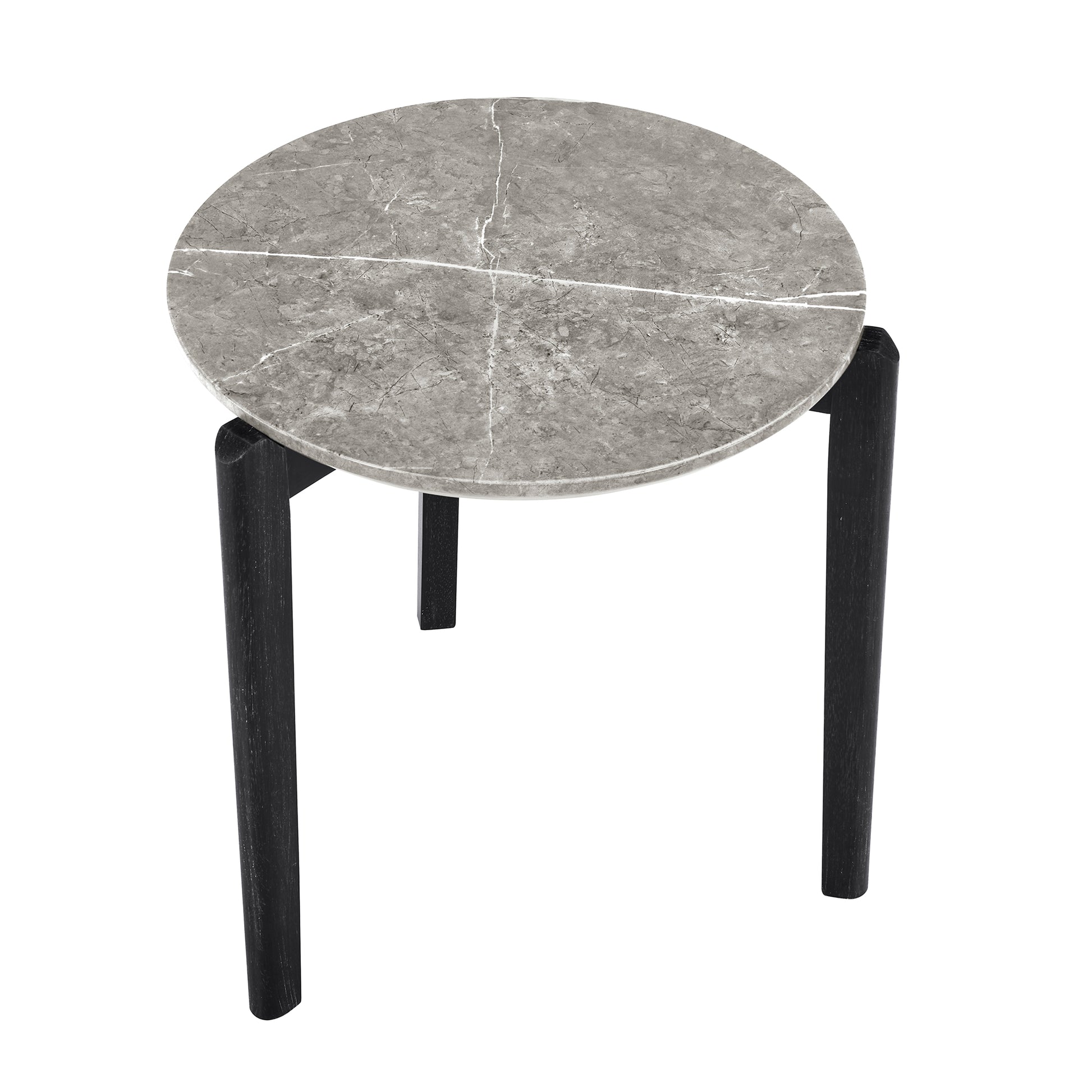 Living Room Coffee Table: Modern And Stylish 24 Inch Round Small Coffee Table, Imitation Marble Tabletop With Rubber Wood Solid Wood Legs, Wooden Coffee Table, Living Room, Office, Home Black Gray