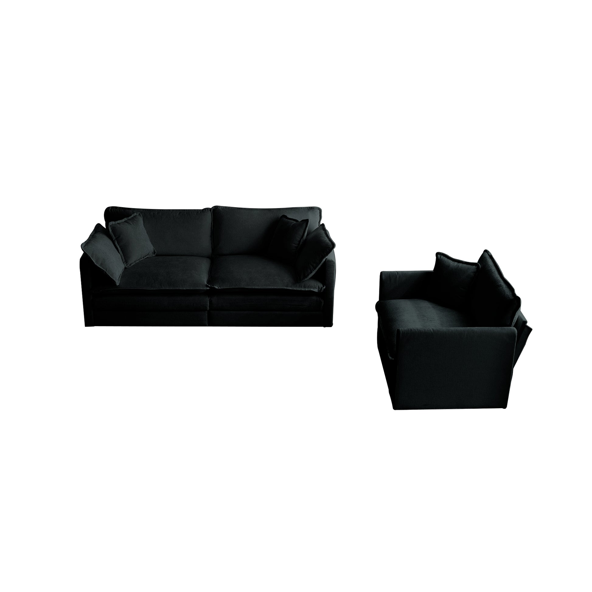 2 Seater Loveseat And Chair Set, 2 Piece Sofa & Chair Set, Loveseat And Accent Chair2 Piece Upholstered Chenille Sofa Living Room Couch Furniture 1 2 Seat ,Black Chenille Black Chenille 3 Seat