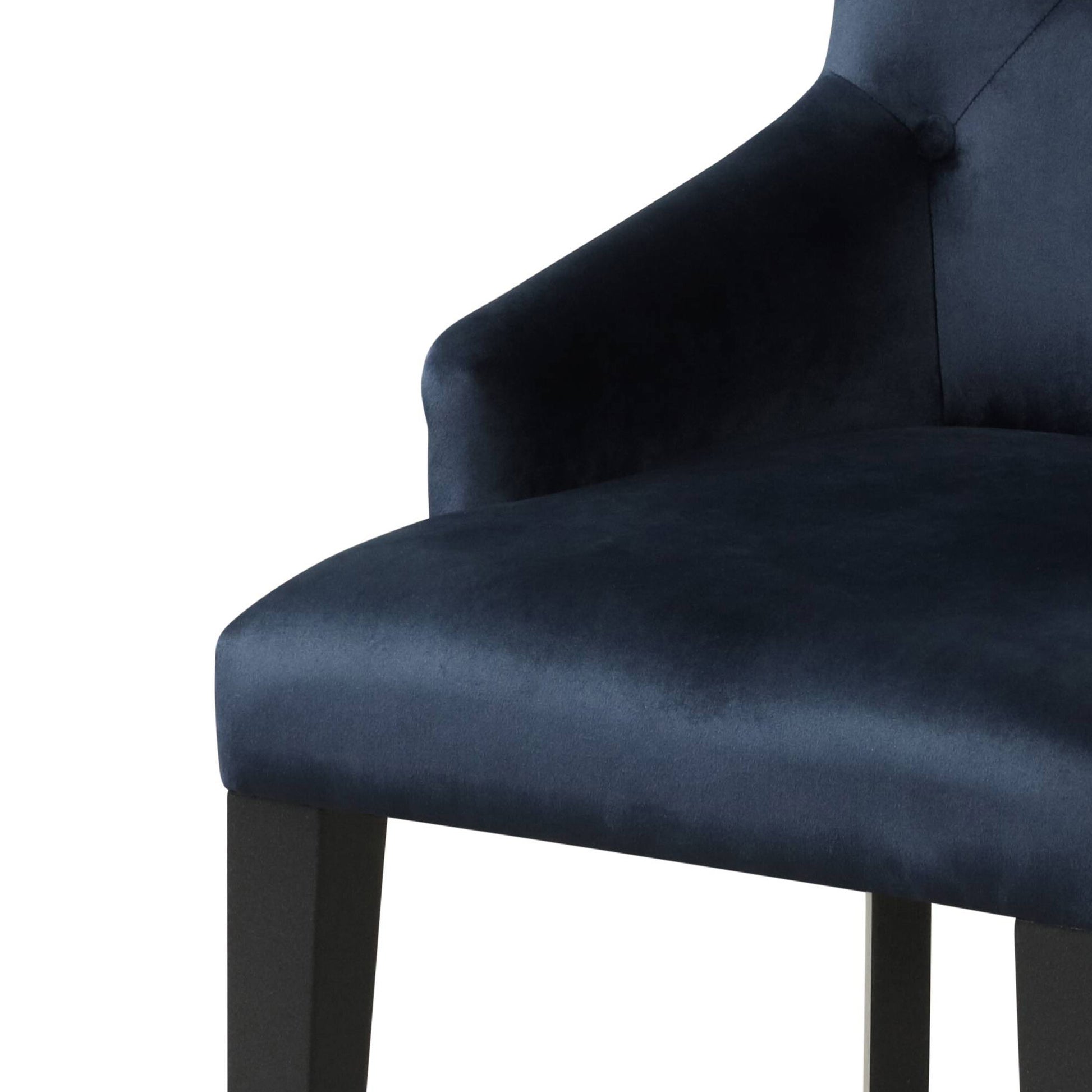 Dark Navy And Black Tufted Back Arm Chair Solid Navy Dining Room Foam Rectangular Luxury Side Chair Poplar Tufted Back Velvet