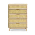 Bedroom 5 Drawer Dresser, Rattan Dresser Modern Wooden Chest Of Drawers With Spacious Storage Space For Bedroom Hallway Living Room Natural Wood Solid Wood Mdf