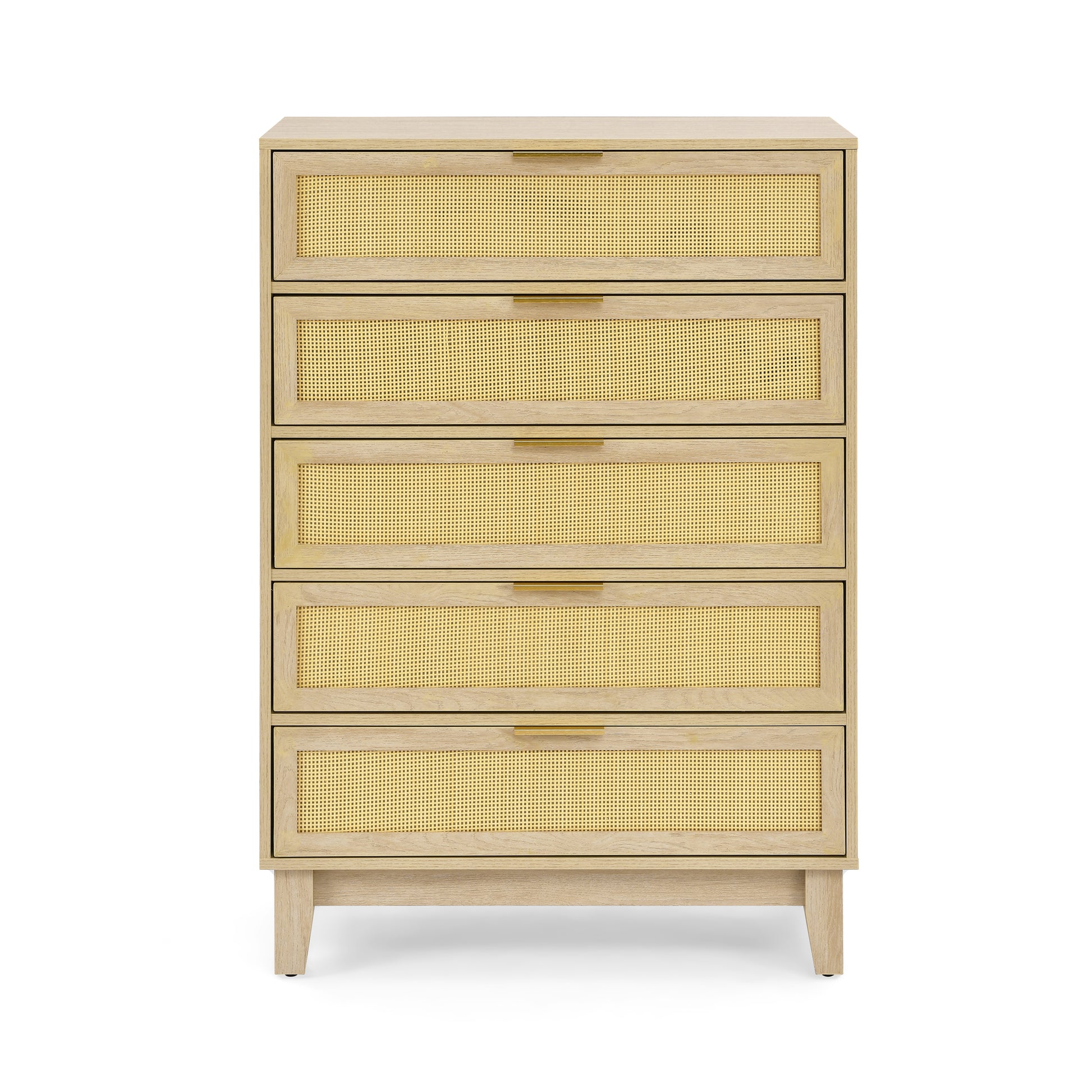 Bedroom 5 Drawer Dresser, Rattan Dresser Modern Wooden Chest Of Drawers With Spacious Storage Space For Bedroom Hallway Living Room Natural Wood Solid Wood Mdf