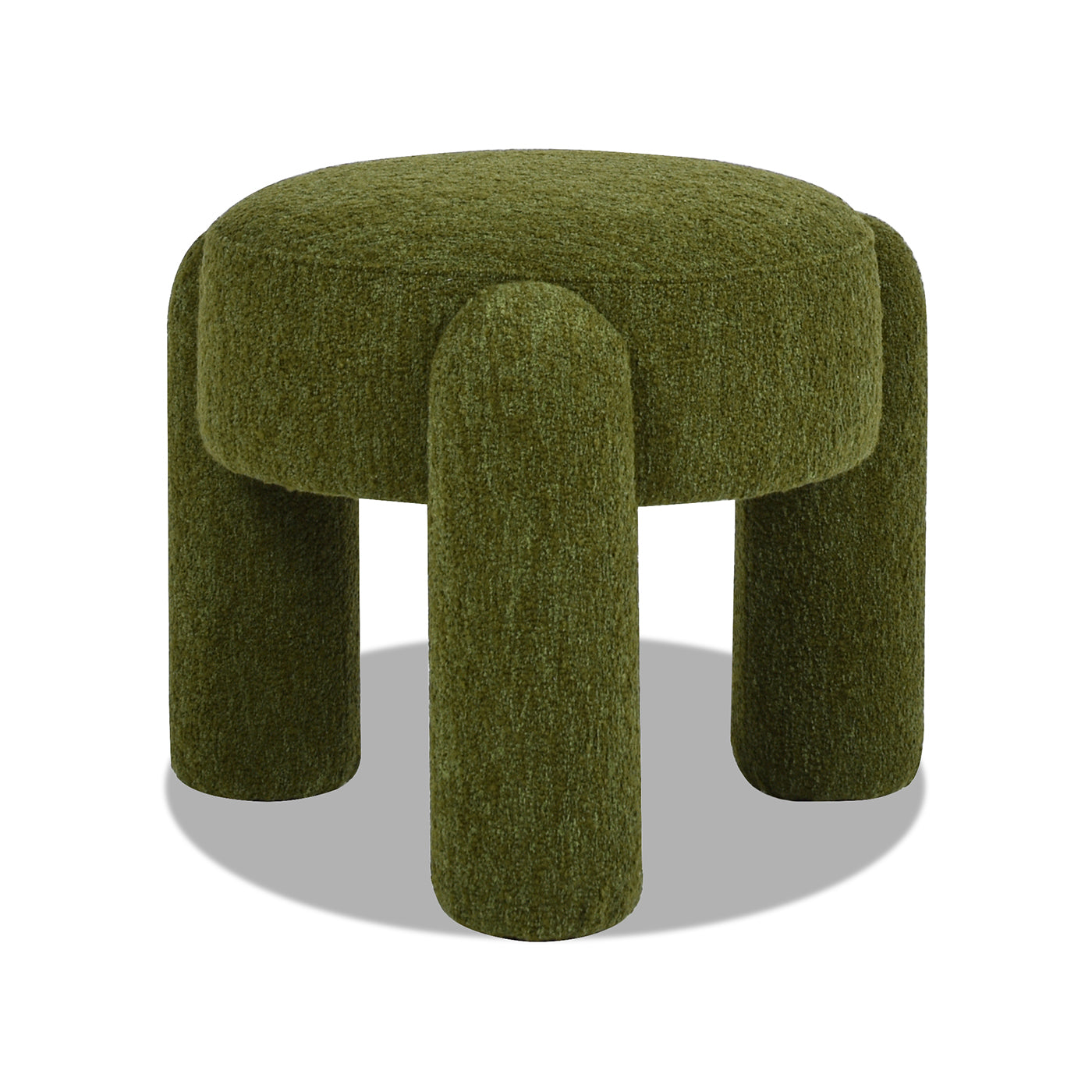 Hugo 20.5" Round Fully Upholstered Ottoman, Moss Green Boucle Green Foam Boucle