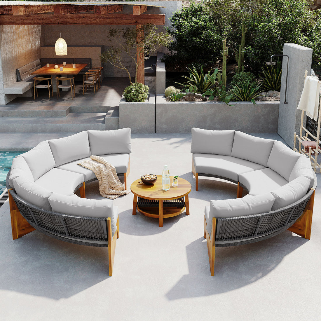 6 Person Outdoor Seating Group With Cushions And A Coffee Table Gray Acacia Wood