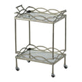 30 Inch Aluminum Bar Cart, 2 Tier Glass Shelves, Dynamic Accents, Silver Silver Aluminium